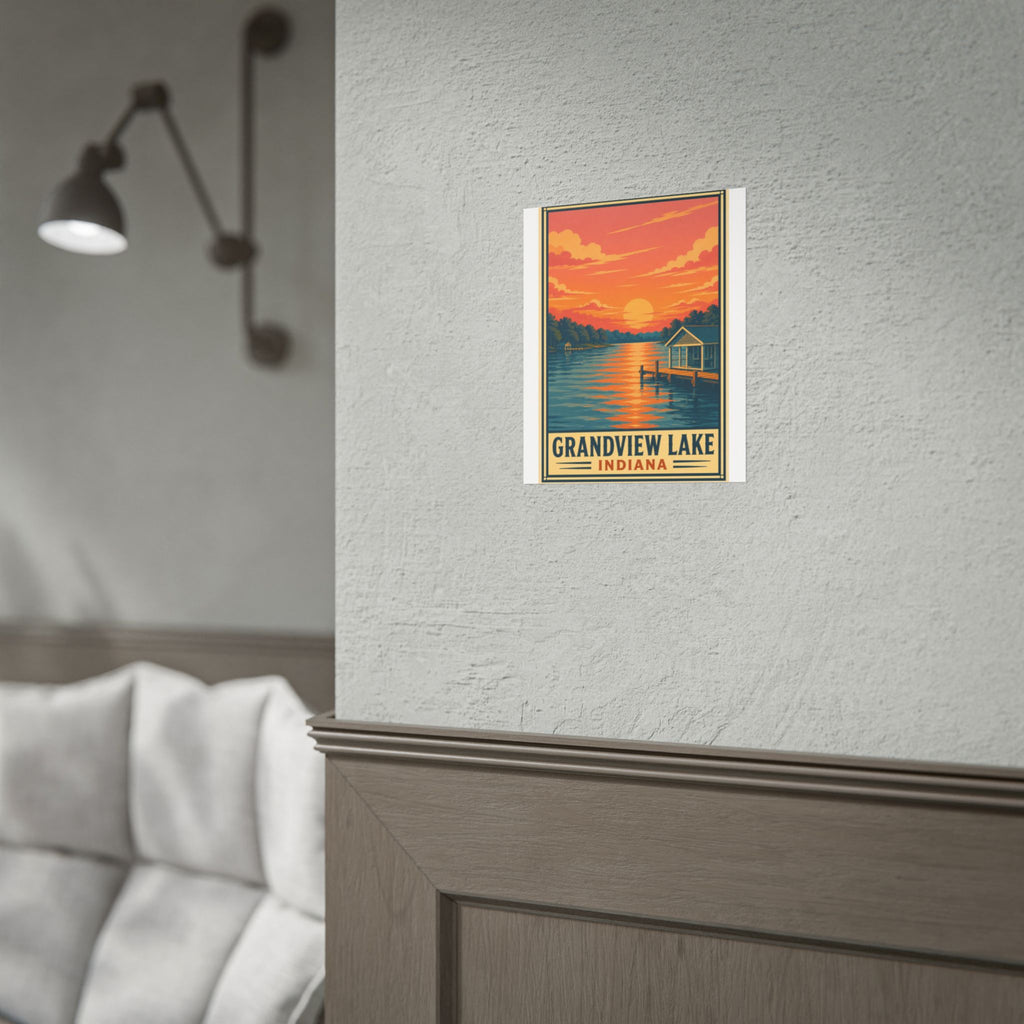 Grandview Lake Indiana Sunset Poster — Vintage Lakeside Travel Print
