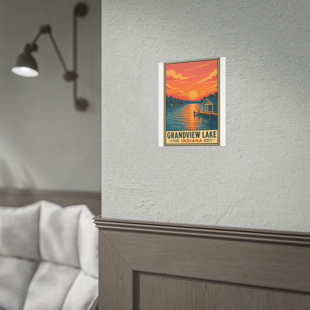 Grandview Lake Indiana Sunset Poster — Vintage Lakeside Travel Print