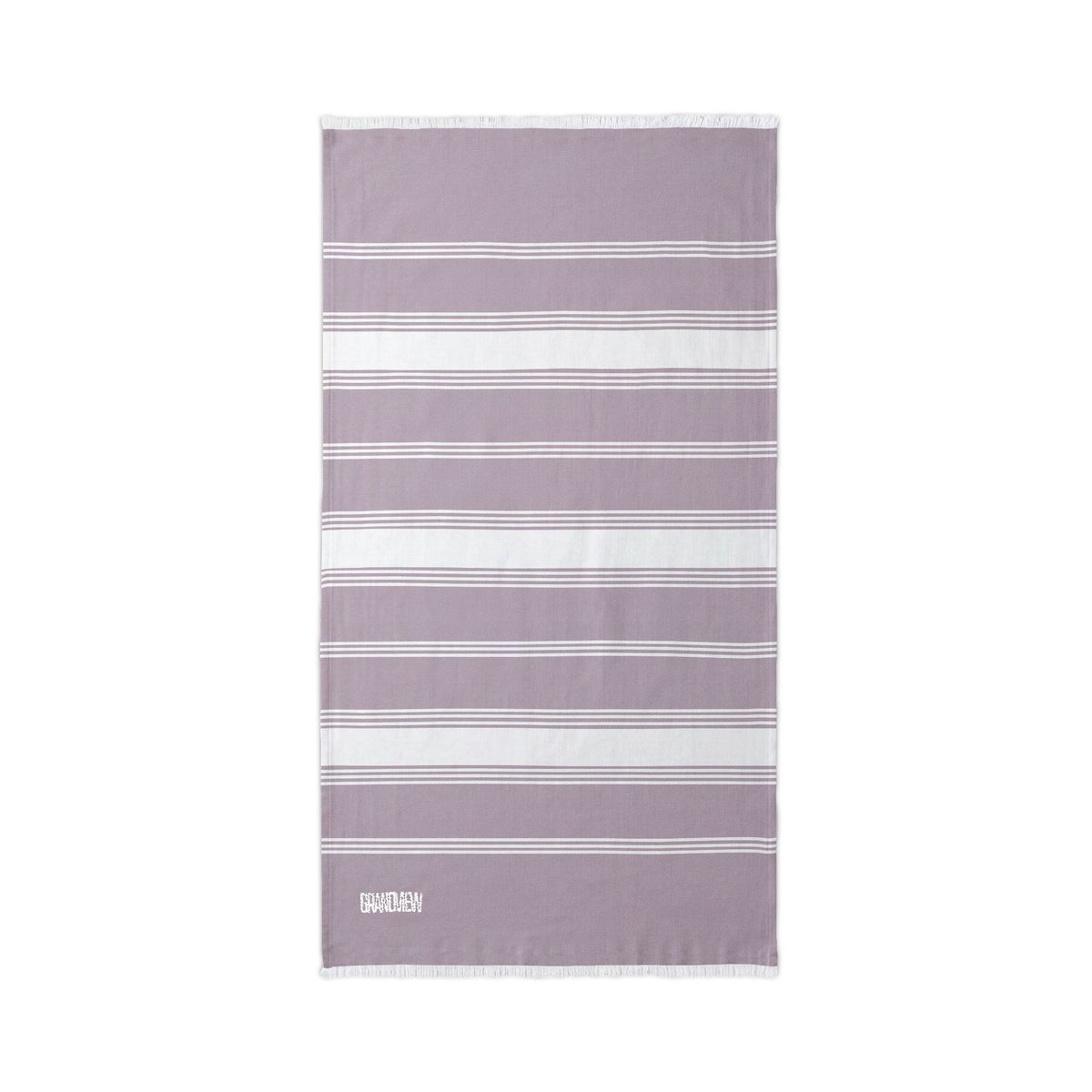 Script Embroidered Stripe Beach Throw Blanket — Grandview Lake Lightweight Turkish Towel for Lake, Travel & Summer