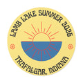 Lamb Lake Summer ’26 Round Vinyl Sticker — Trafalgar, Indiana Sun Logo
