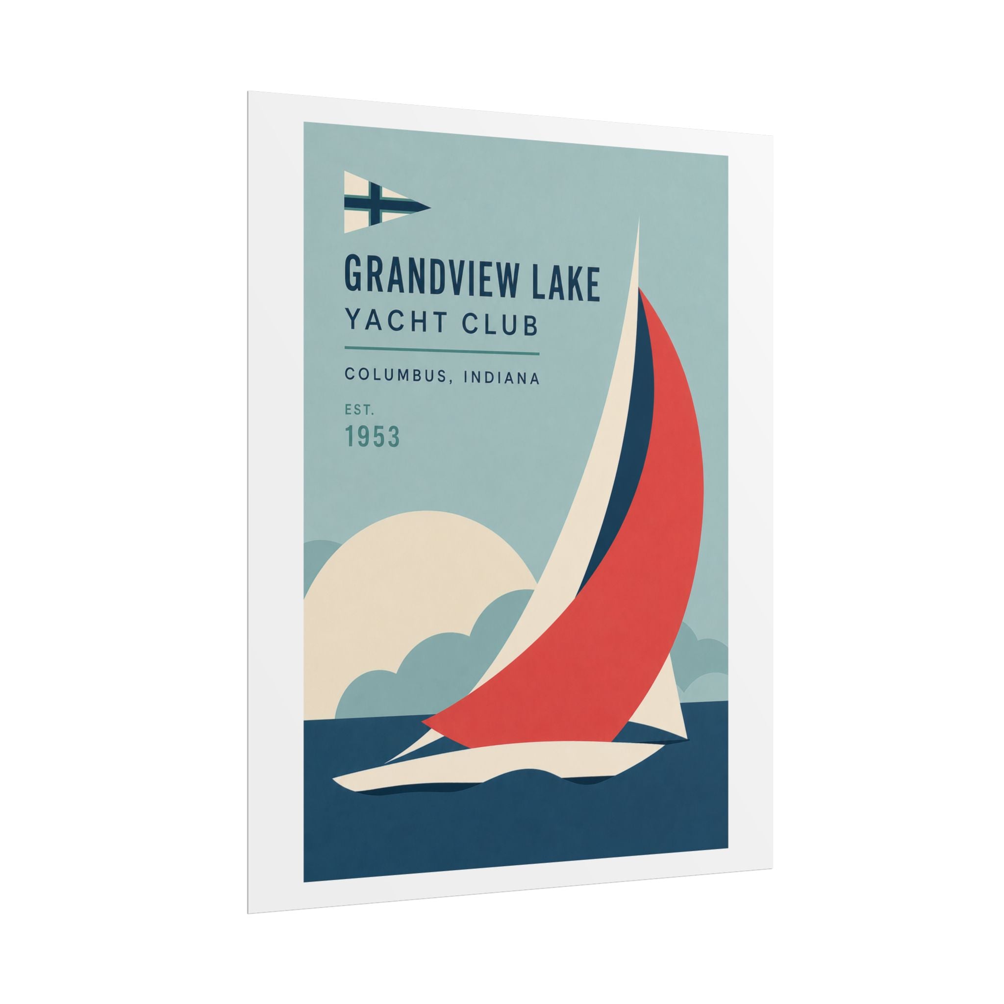 Grandview Lake Yacht Club Poster — Retro Sailing Print (Columbus, Indiana)