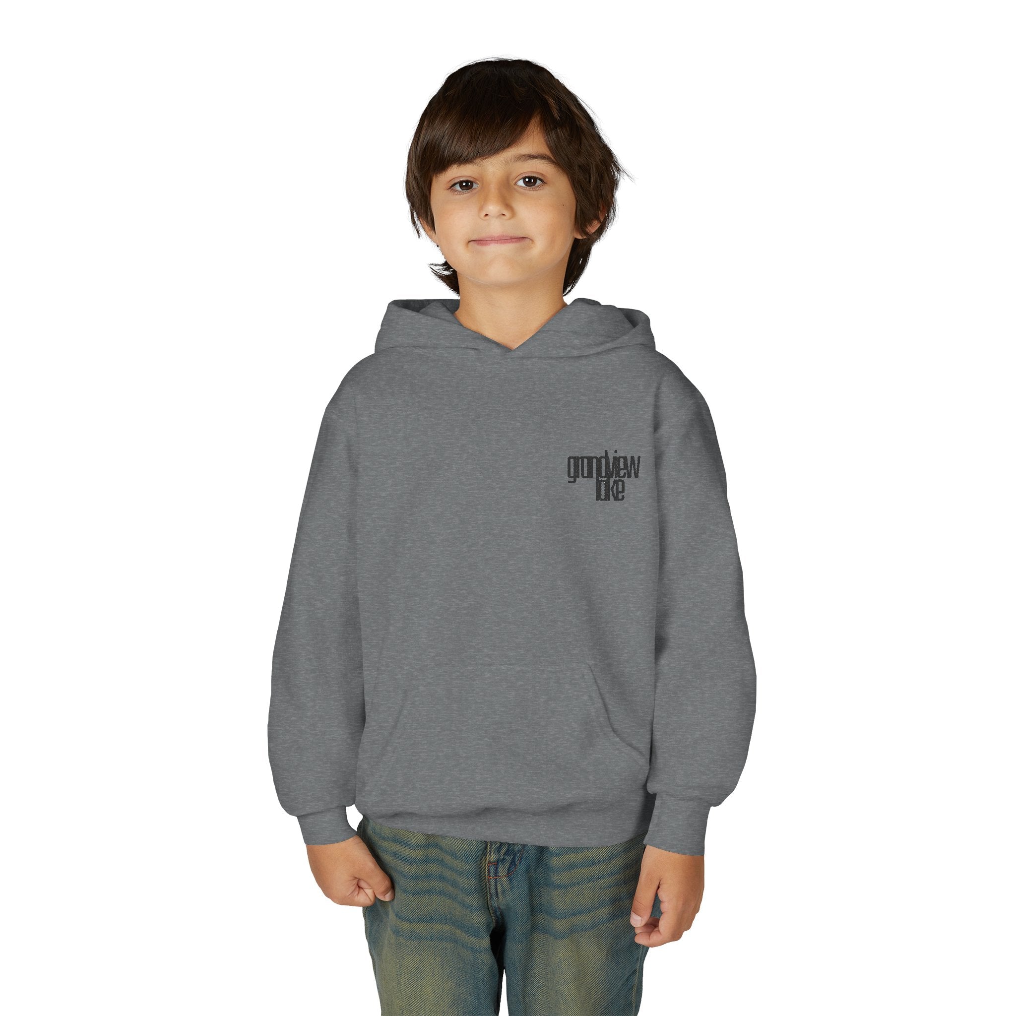 Youth Hoodie — Minimal 'grandview lake' Chest Logo Streetwear