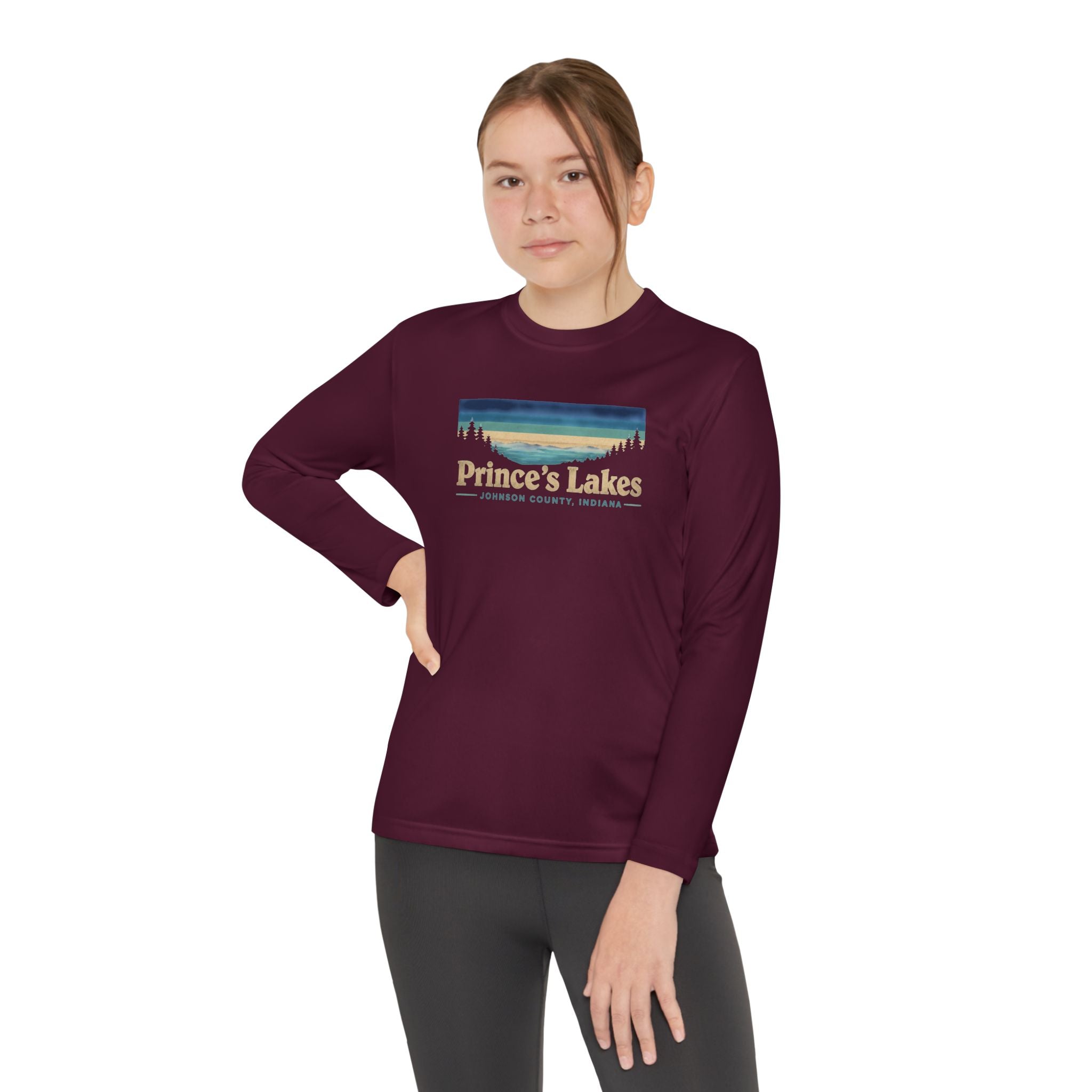 Prince's Lakes Youth Long Sleeve Tee — Retro Lakeside Nature Design