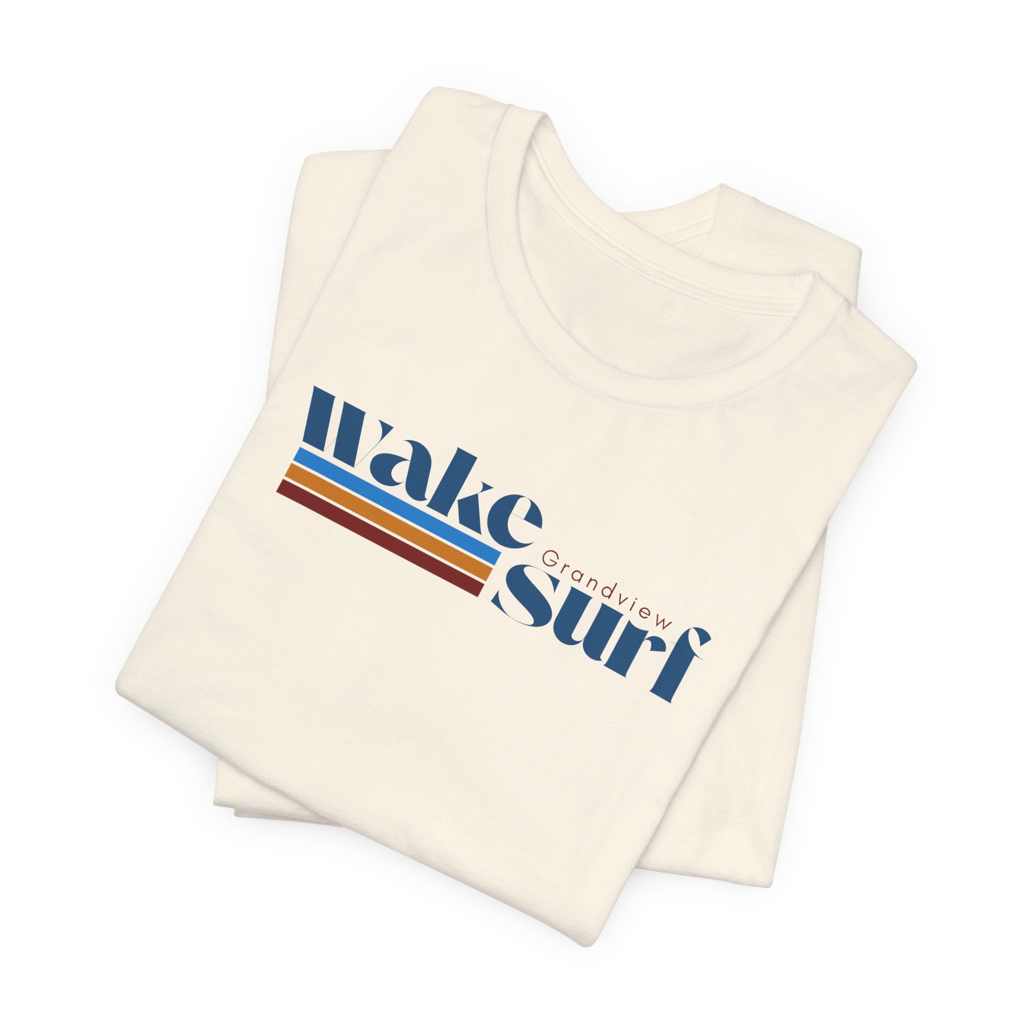 Wake Surf Grandview Stripe Tee — Retro Surfing Graphic T-Shirt