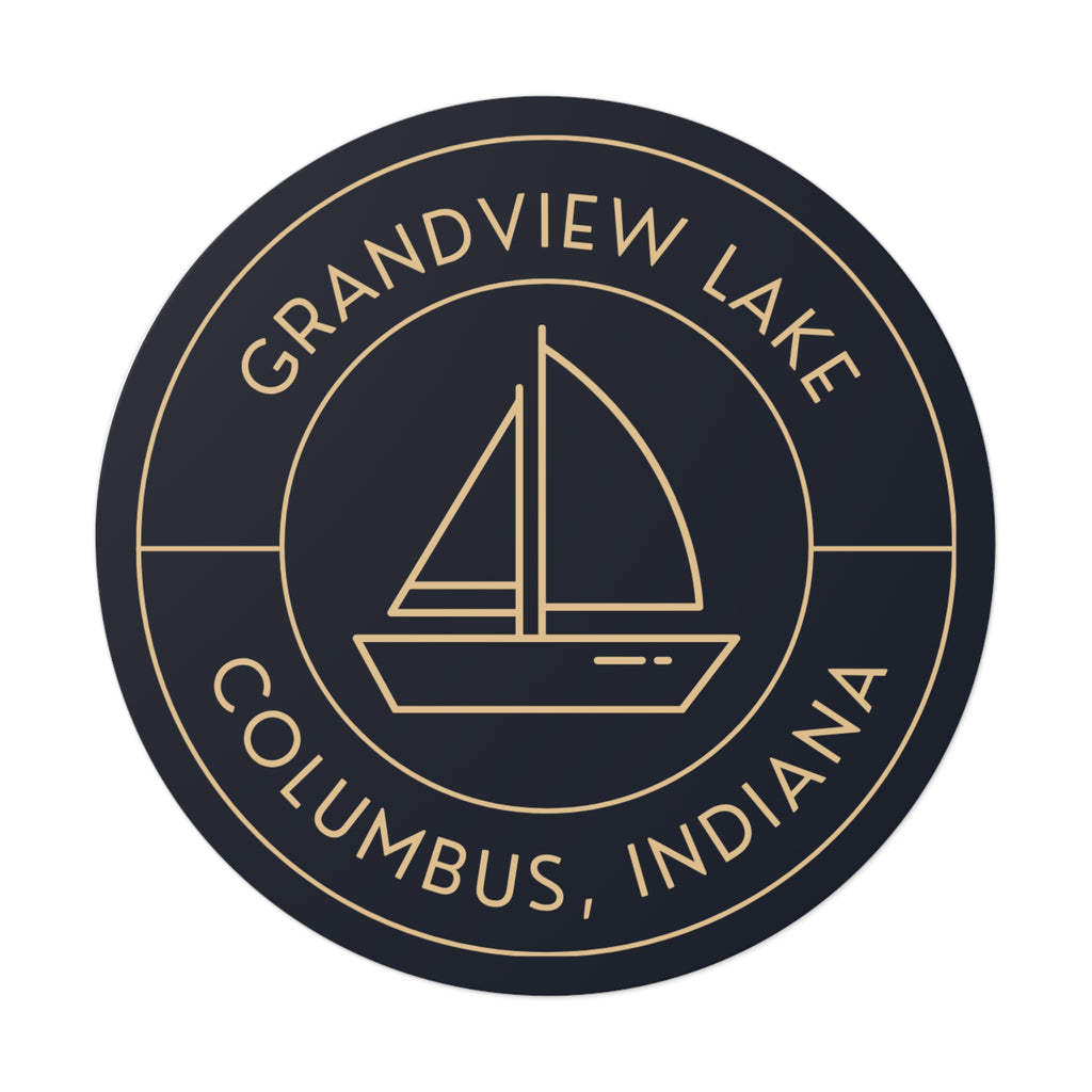 Grandview Lake Columbus Indiana Round Vinyl Sticker – Nautical Sailboat Logo