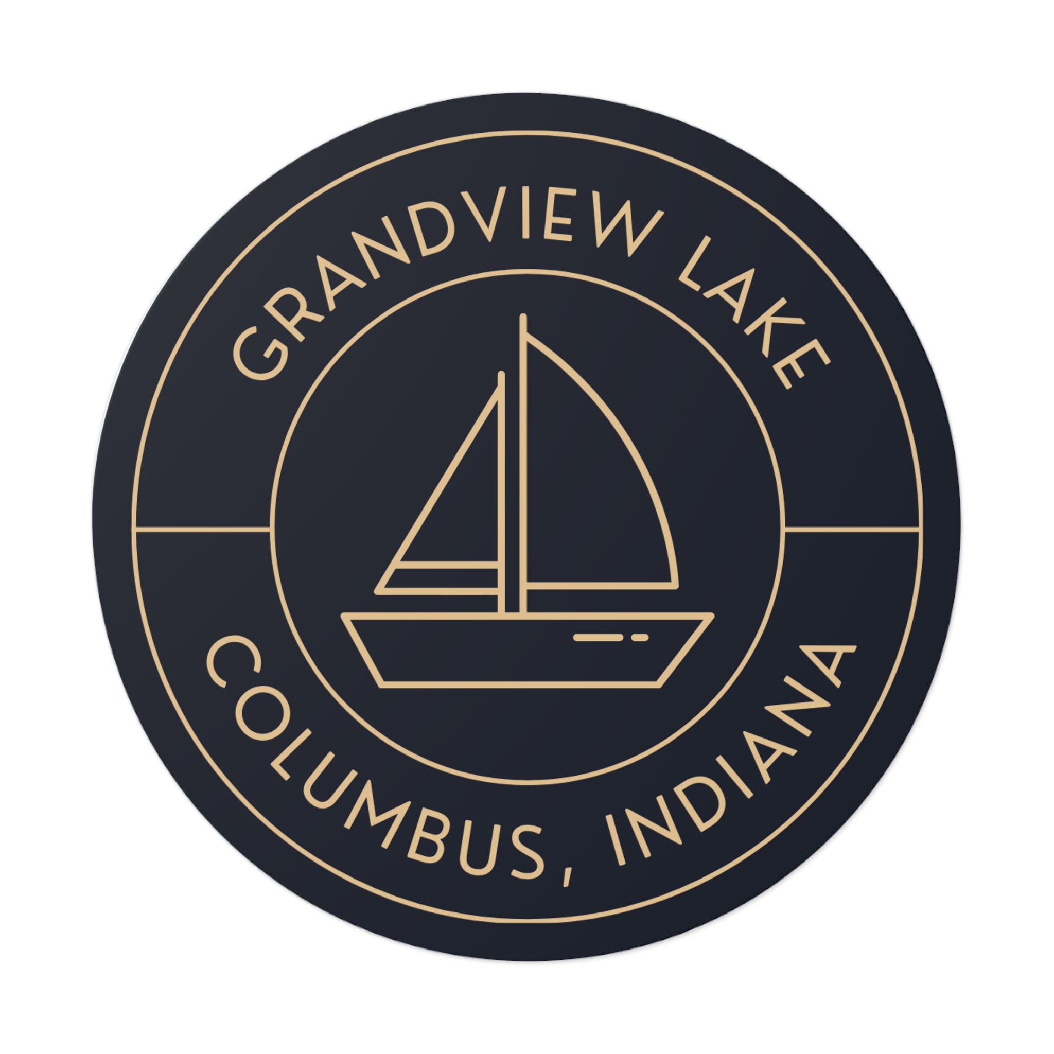 Grandview Lake Columbus Indiana Round Vinyl Sticker – Nautical Sailboat Logo