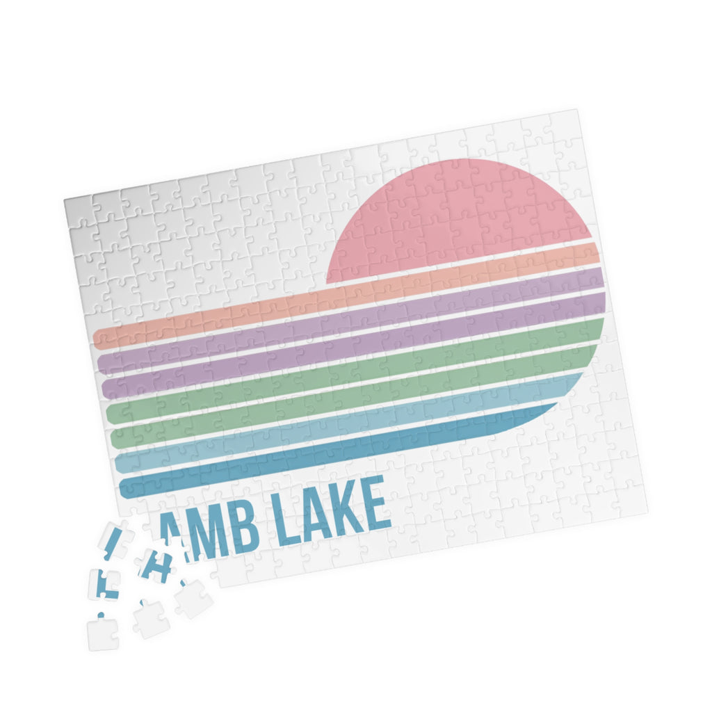 Kids Lamb Lake Sunset Puzzle — Pastel Stripes Jigsaw (110, 252, 510 pc)