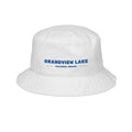 Grandview Lake Embroidered Bucket Hat — Retro Blue Text Travel Cap
