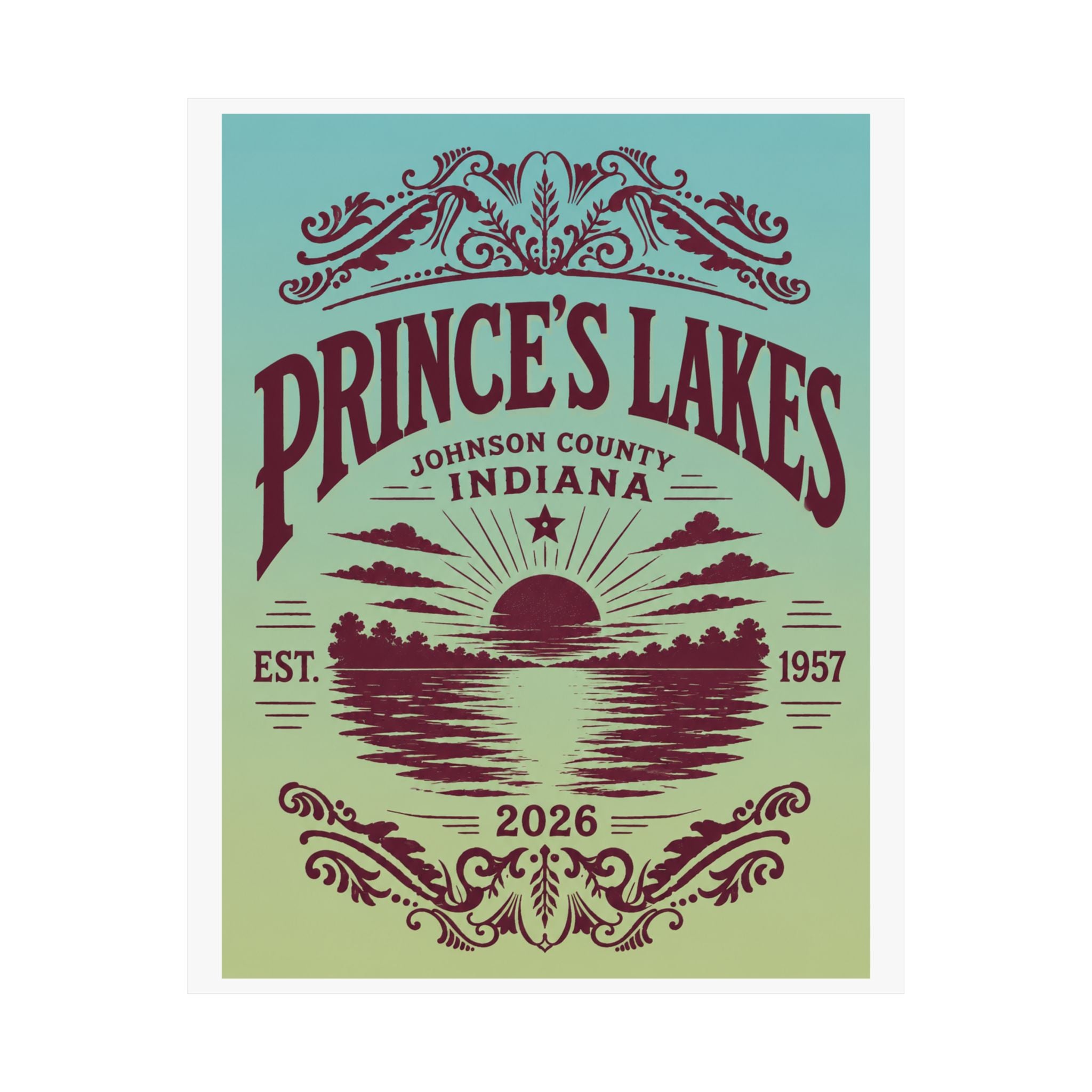 Prince's Lakes Indiana 2026 Commemorative Lake Poster — Matte Vertical Wall Art