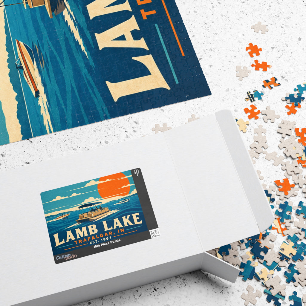 Lamb Lake Vintage Boat Puzzle — Trafalgar, IN Retro Lakeside Jigsaw (1014 pcs)