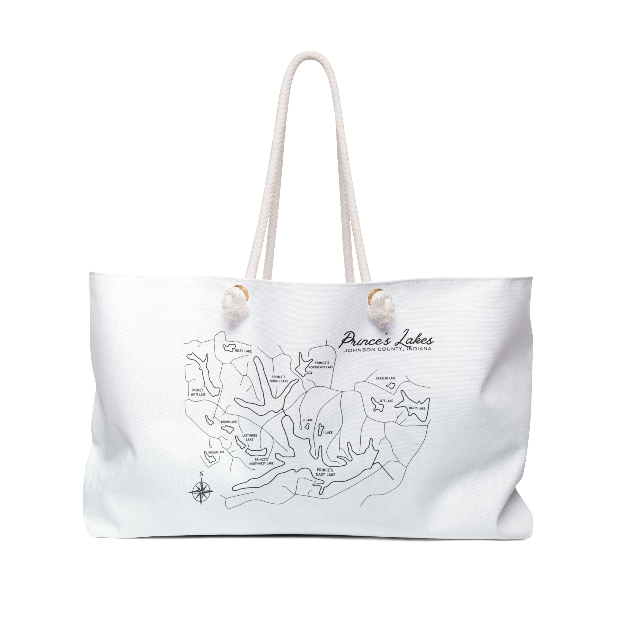 Prince's Lakes Map Weekender Bag — Minimalist Nautical Canvas Tote for Travel & Lake