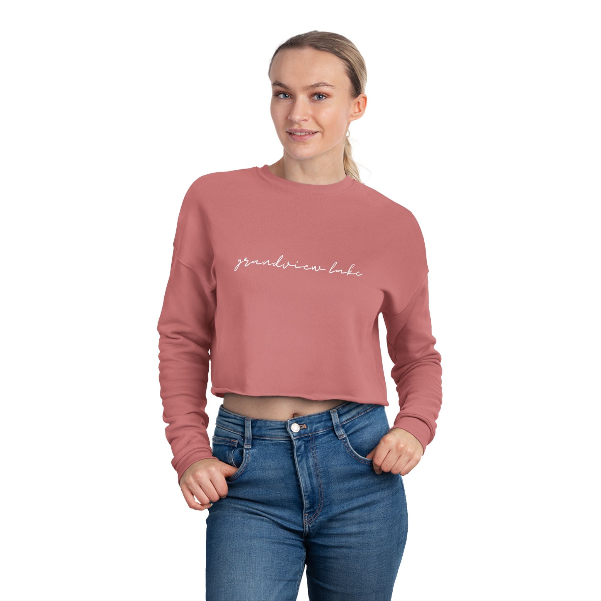 Cropped Hem Sweatshirt — 'grandview lake' Script Logo, Cozy Casual Pullover