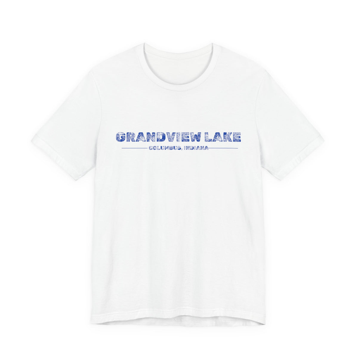 Grandview Lake Columbus, Indiana Tee — Vintage Blue Text Short Sleeve T-Shirt