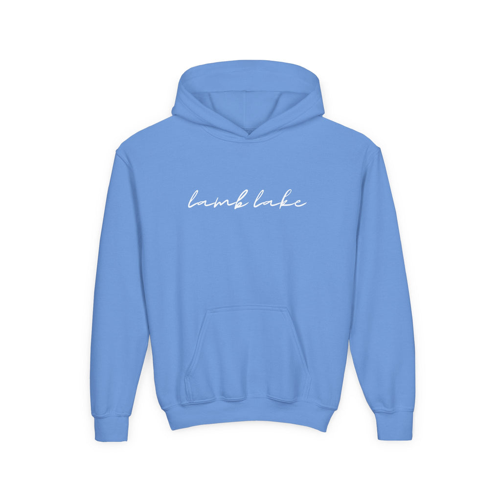 Youth Hoodie with "lamb lake" Script — Soft Casual Pullover
