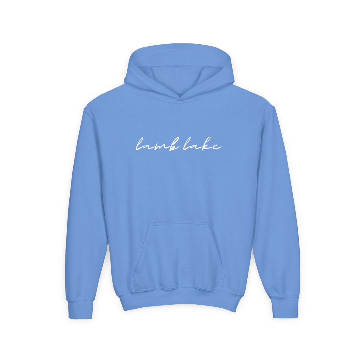 Youth Hoodie with "lamb lake" Script — Soft Casual Pullover