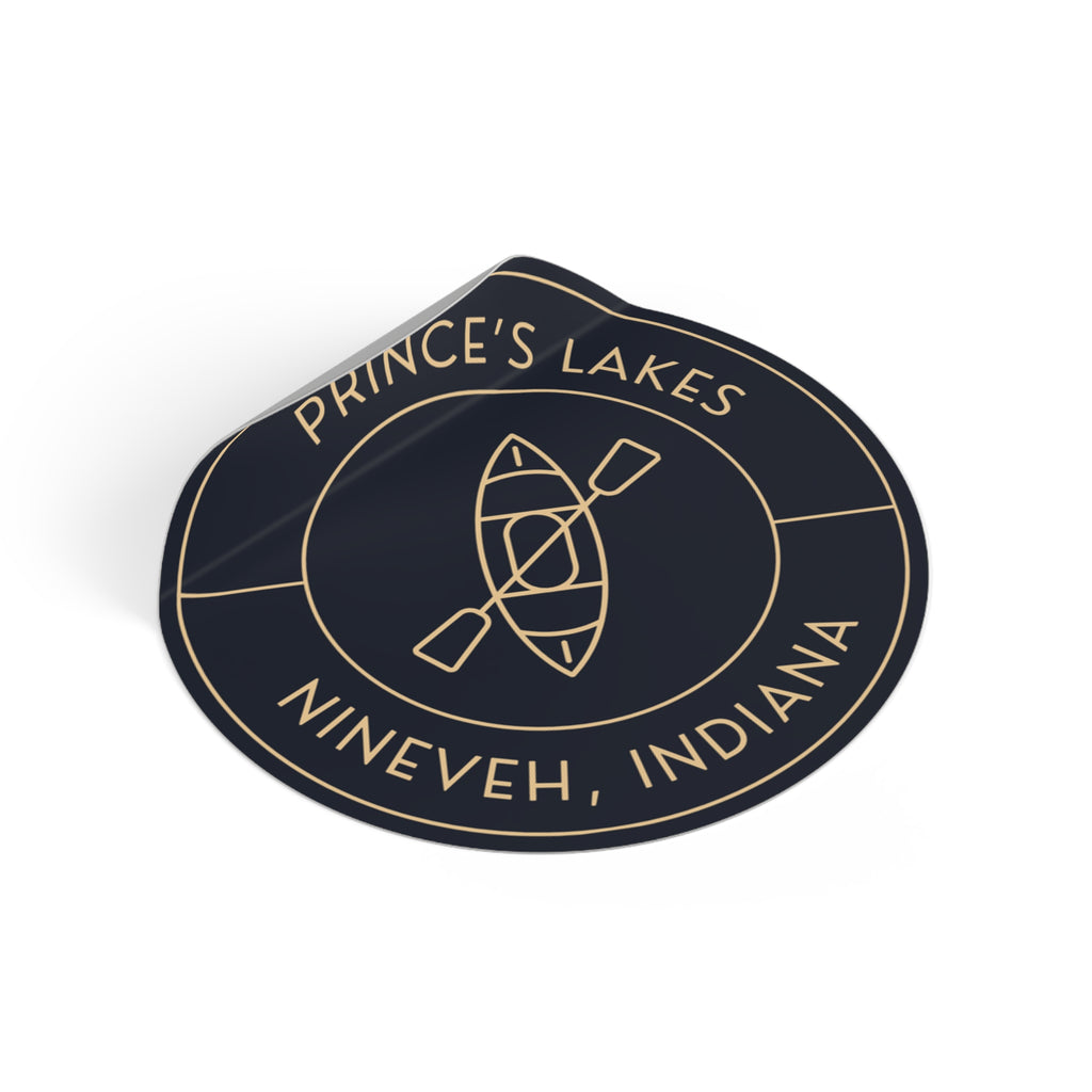 Prince's Lakes Kayak Round Vinyl Sticker — Nineveh, Indiana Outdoor Decal