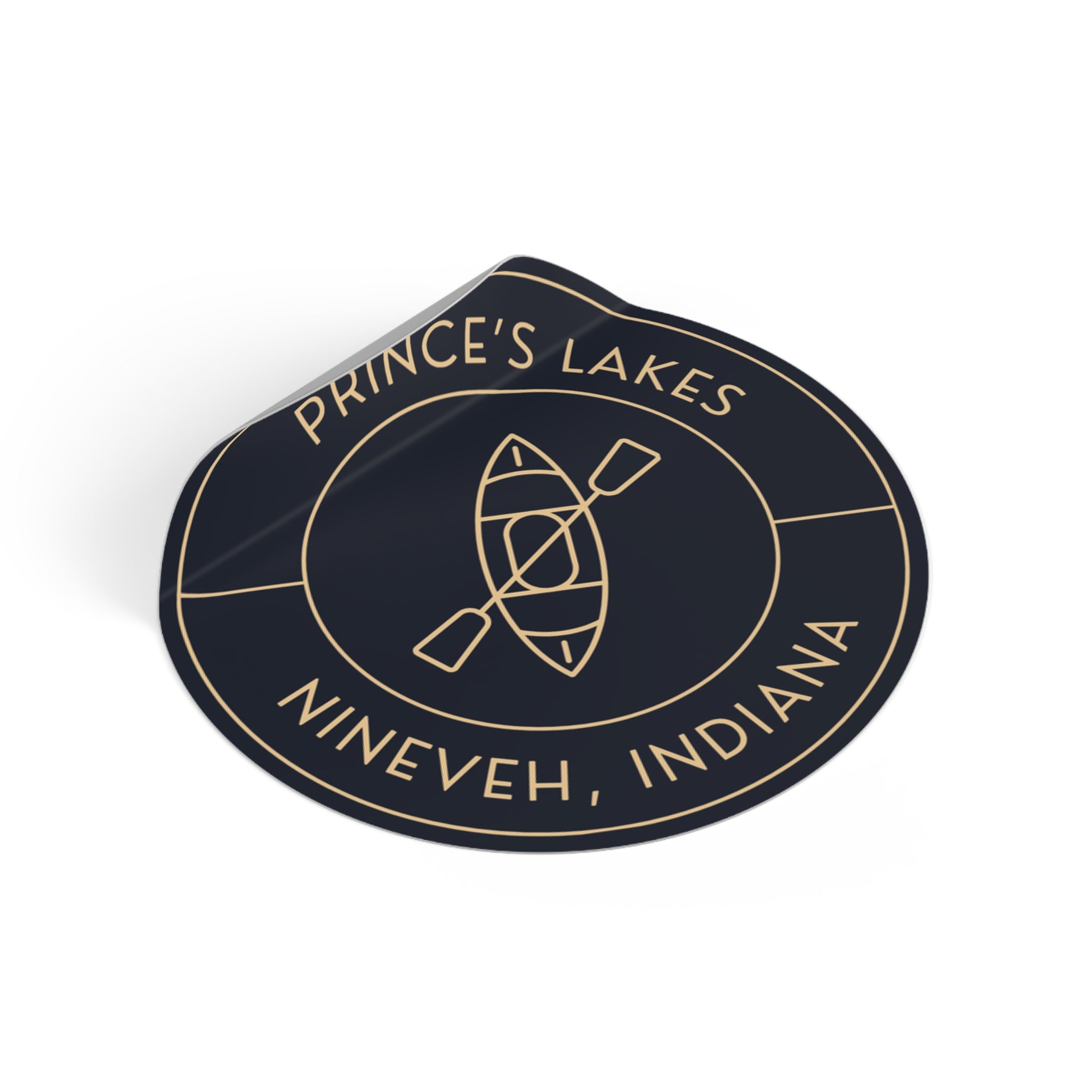 Prince's Lakes Kayak Round Vinyl Sticker — Nineveh, Indiana Outdoor Decal