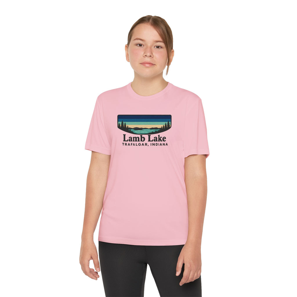 Youth Performance Tee — Lamb Lake Retro Sunset Camp Shirt