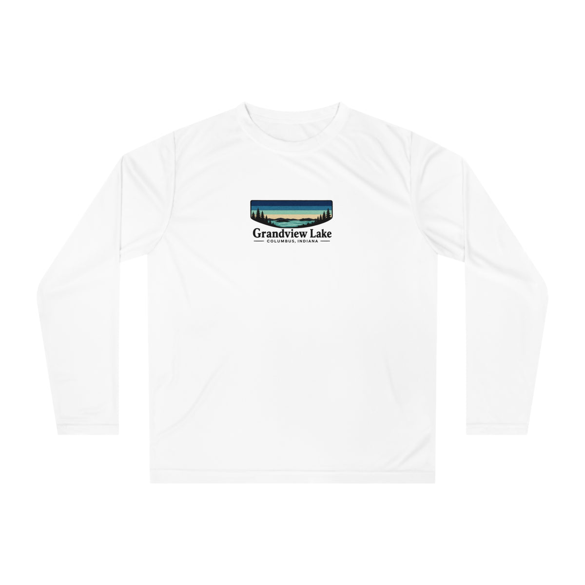 Grandview Lake Performance Long Sleeve Shirt — Retro Lakeside Graphic