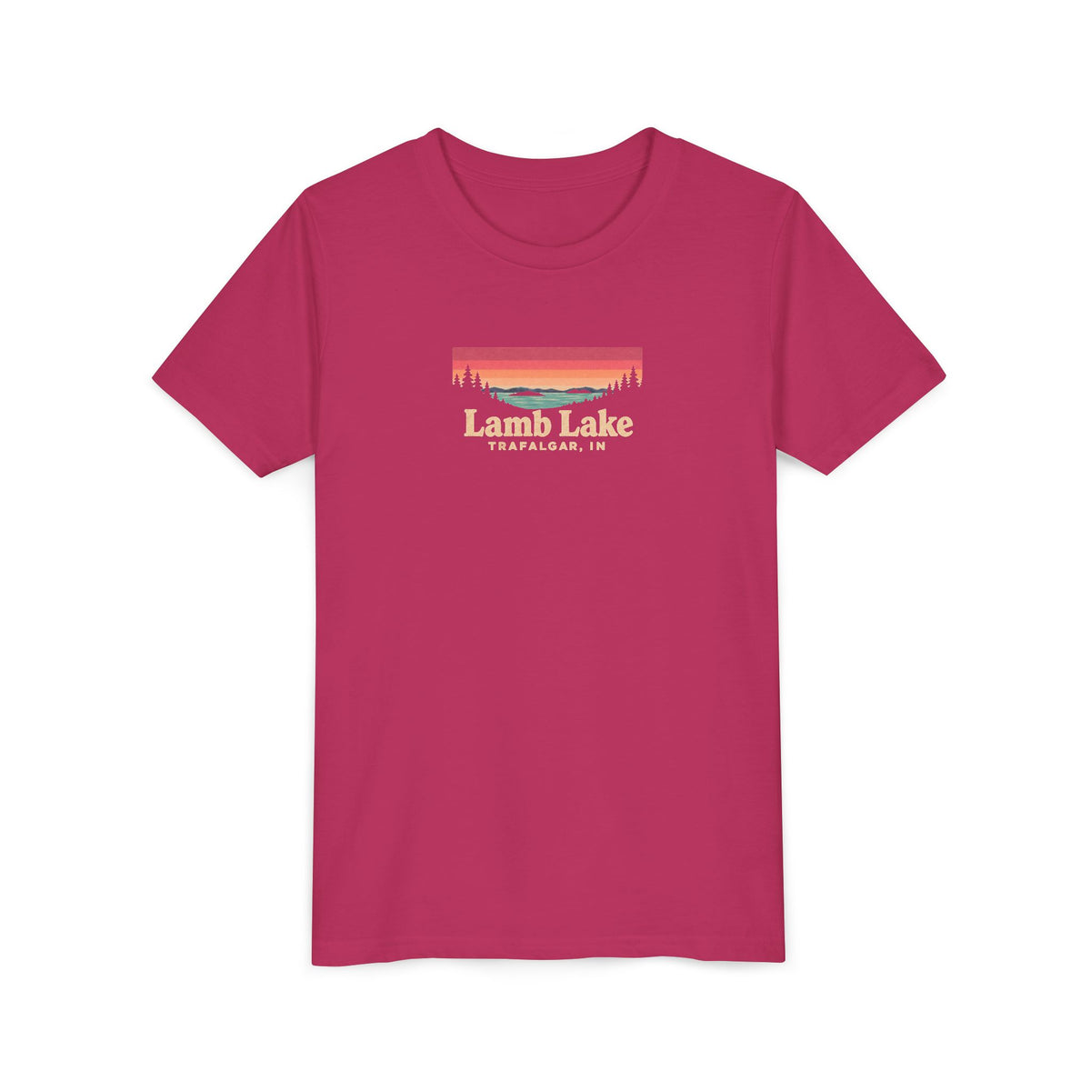 Youth Tee — Lamb Lake Retro Sunset Graphic