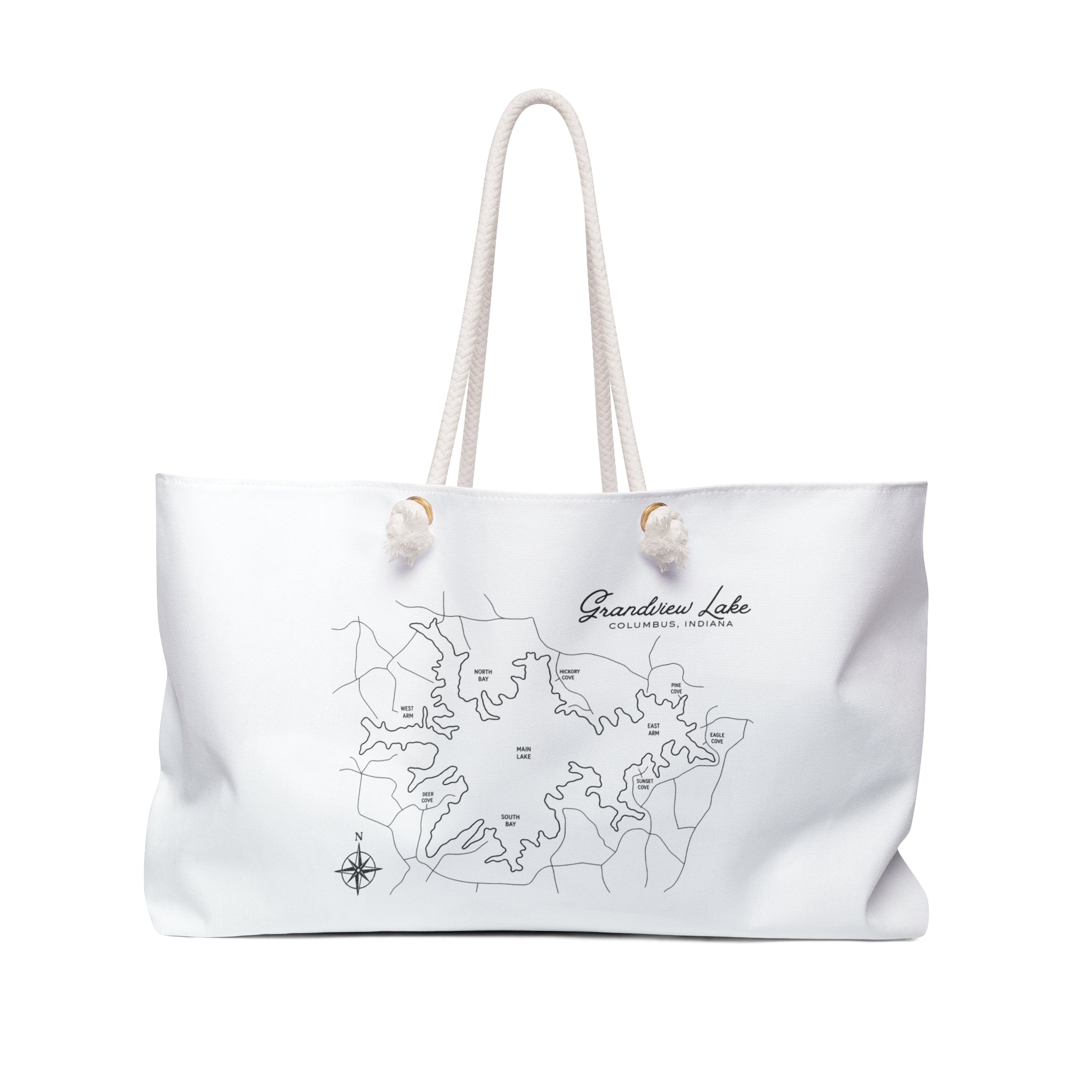 Grandview Lake Map Weekender Bag — Minimalist Nautical Canvas Tote for Travel & Lake