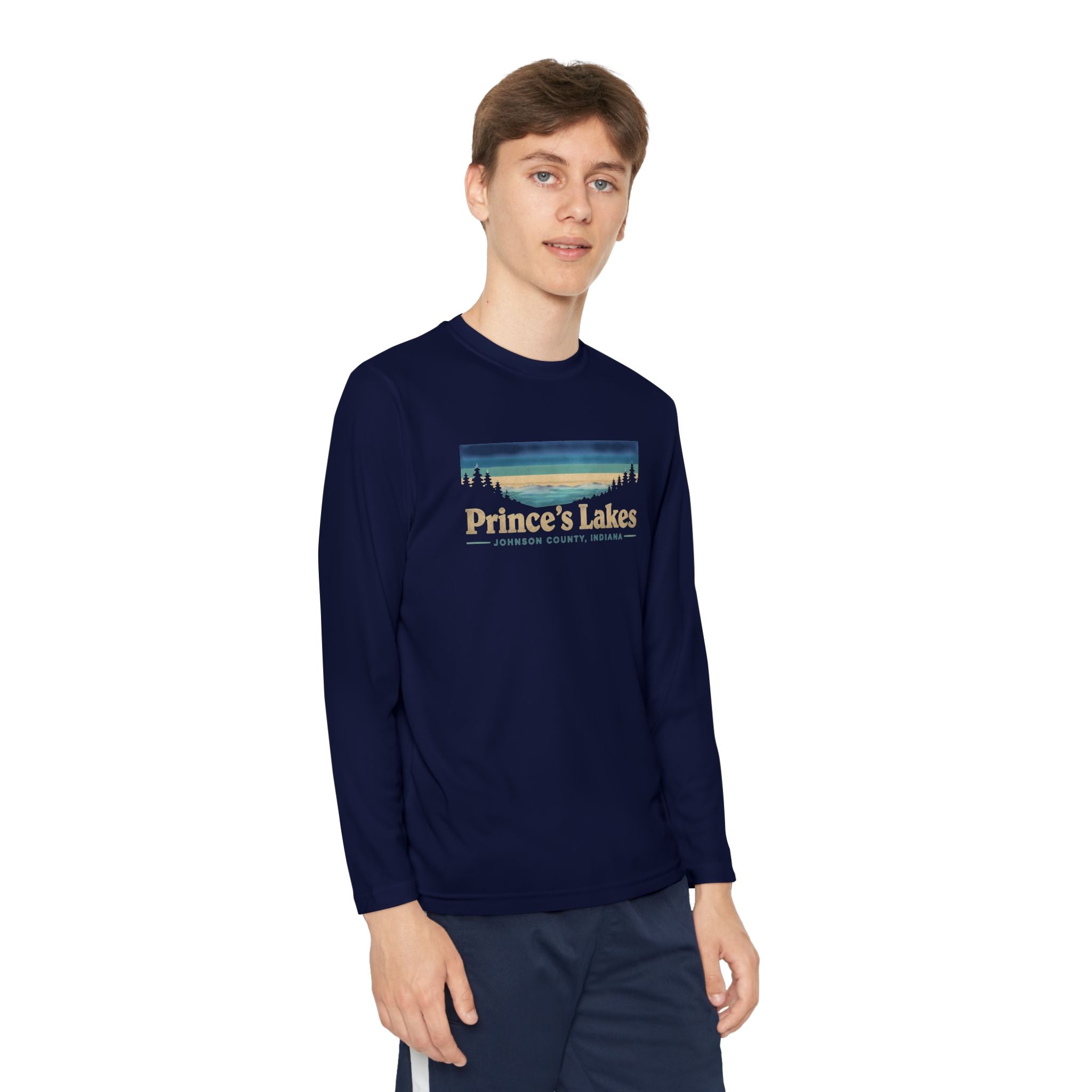 Prince's Lakes Youth Long Sleeve Tee — Retro Lakeside Nature Design