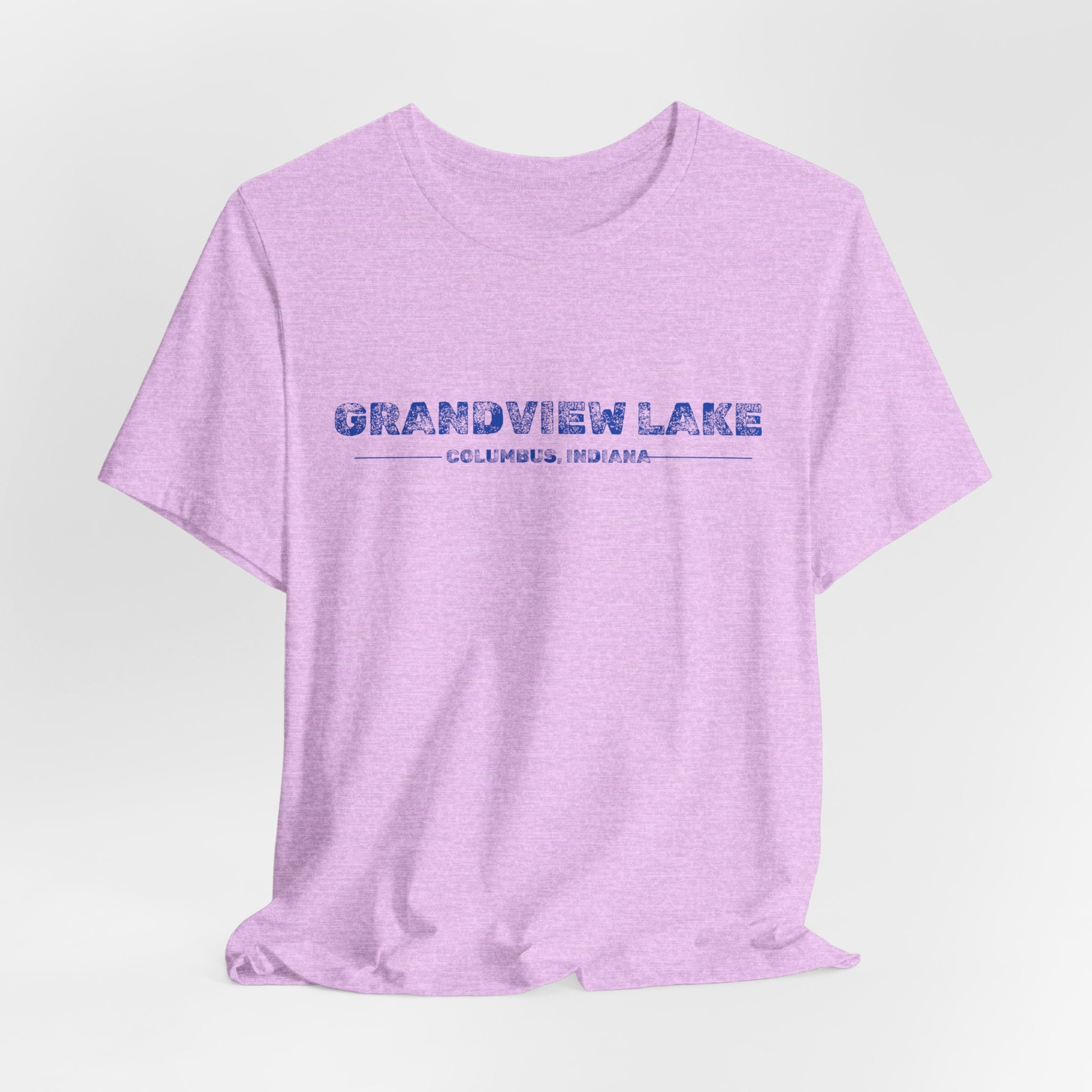 Grandview Lake Columbus, Indiana Tee — Vintage Blue Text Short Sleeve T-Shirt