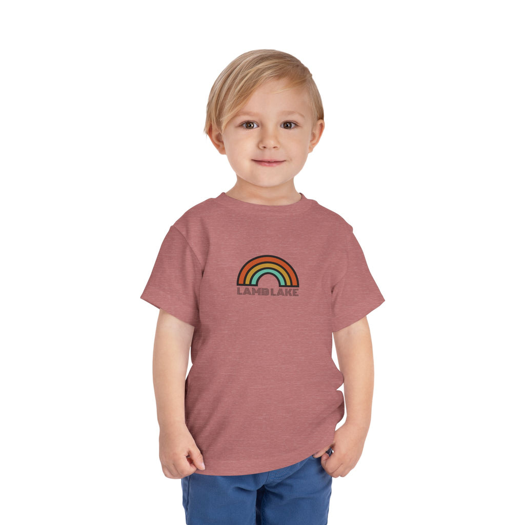 Retro Rainbow Toddler Tee — "Lamb Lake" Graphic Short Sleeve