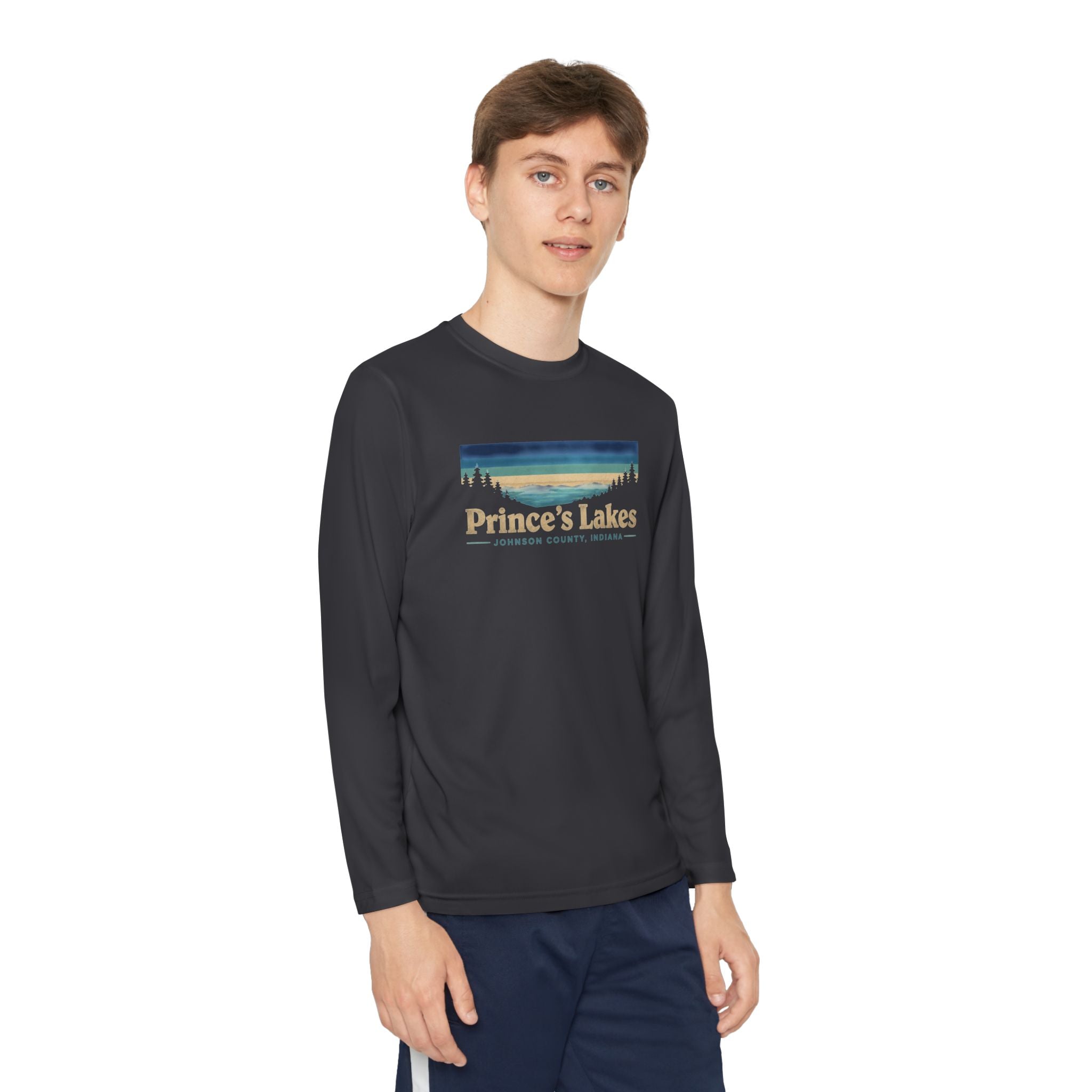 Prince's Lakes Youth Long Sleeve Tee — Retro Lakeside Nature Design