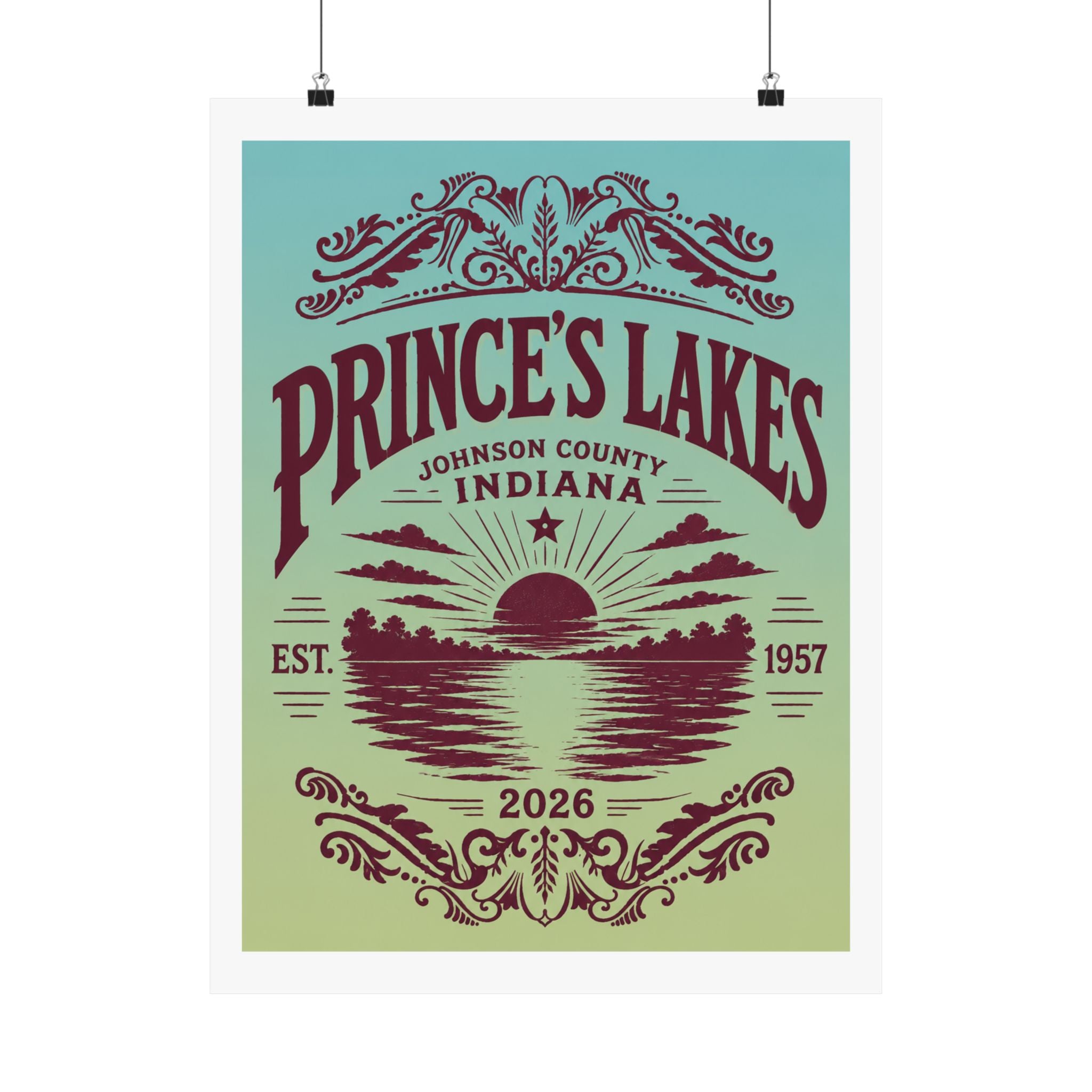 Prince's Lakes Indiana 2026 Commemorative Lake Poster — Matte Vertical Wall Art