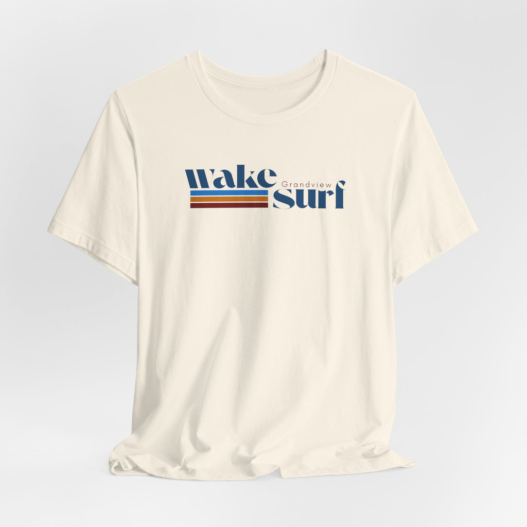 Wake Surf Grandview Stripe Tee — Retro Surfing Graphic T-Shirt