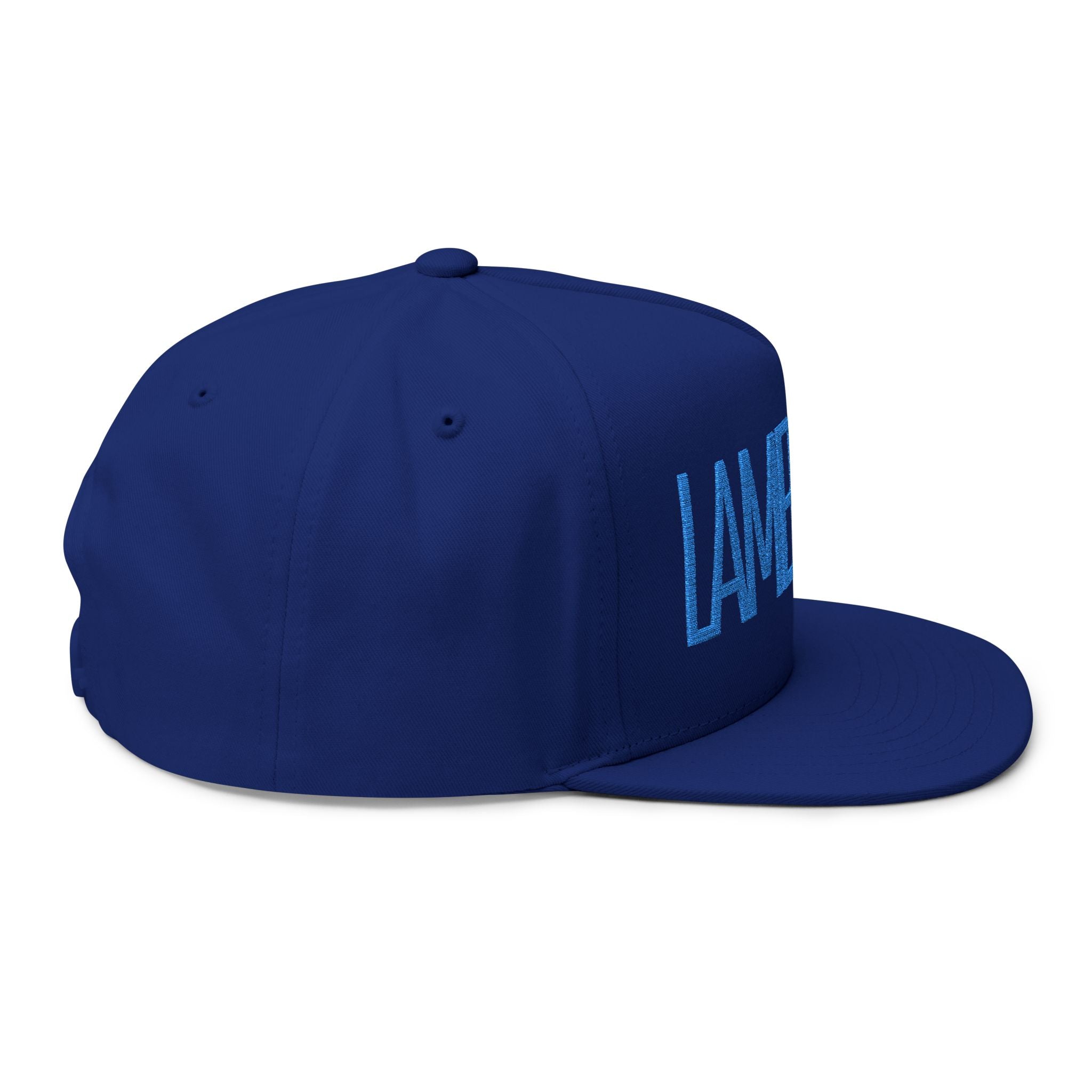 Flat Bill Cap — Minimal Embroidered "LAMB LAKE" Logo Snapback