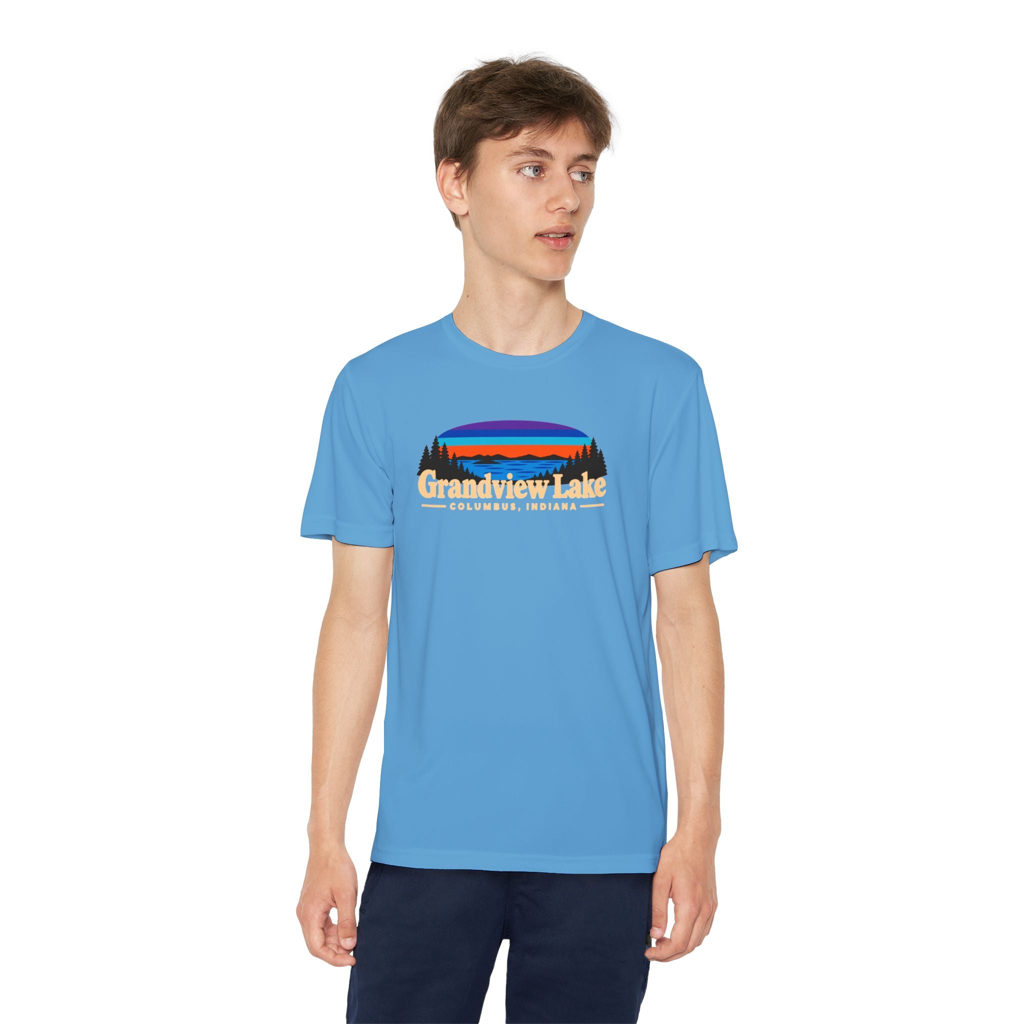 Youth Performance Tee — Grandview Lake Retro Sunset Camp Shirt