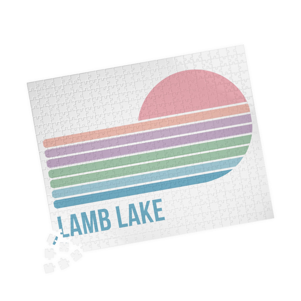Kids Lamb Lake Sunset Puzzle — Pastel Stripes Jigsaw (110, 252, 510 pc)