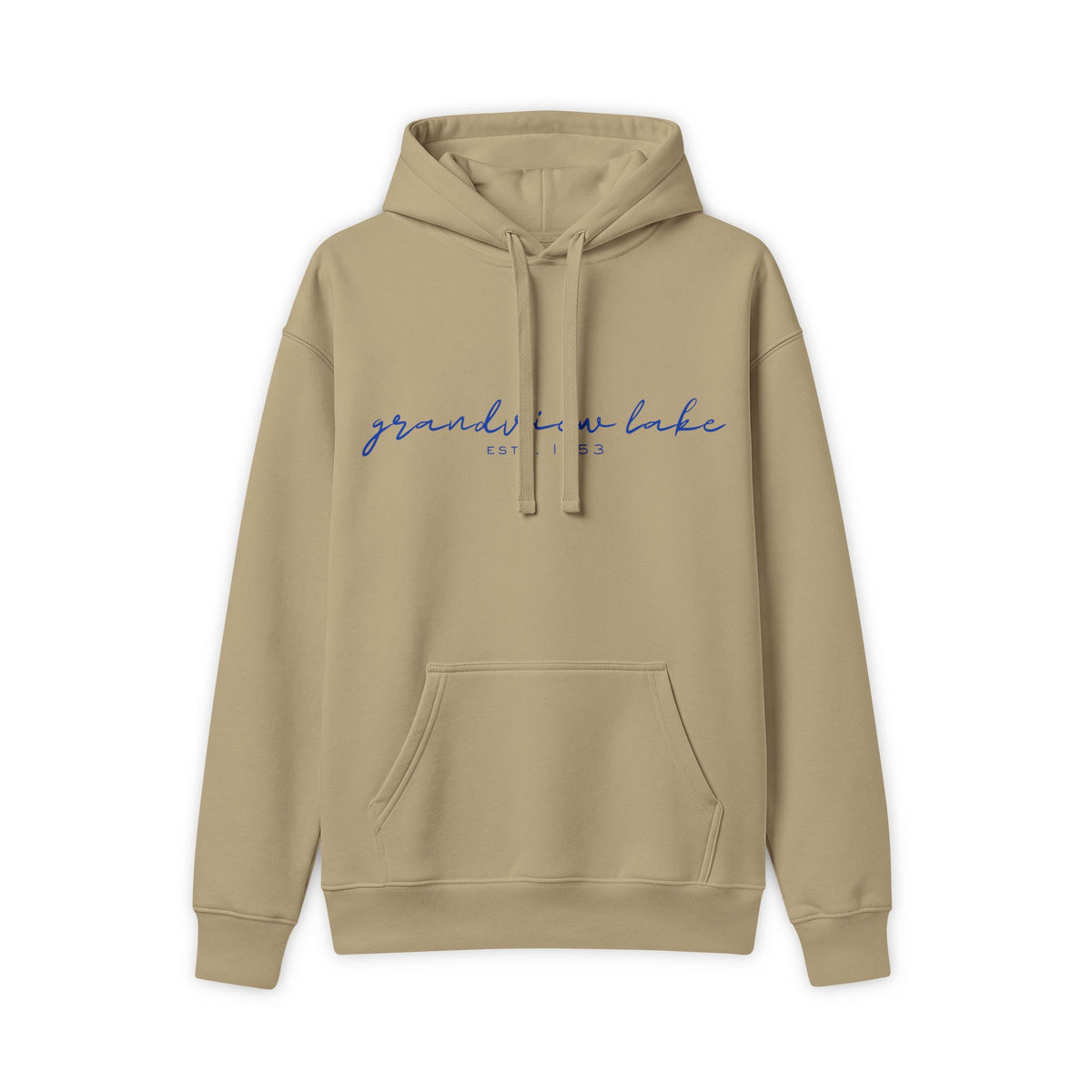 Grandview Lake Script Hoodie - Vintage Blue Text Lake Sweatshirt