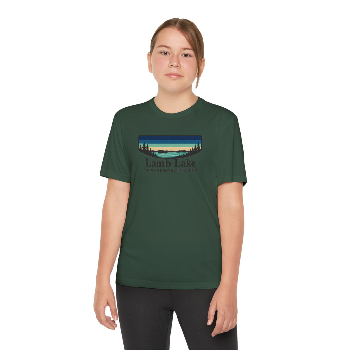 Youth Performance Tee — Lamb Lake Retro Sunset Camp Shirt