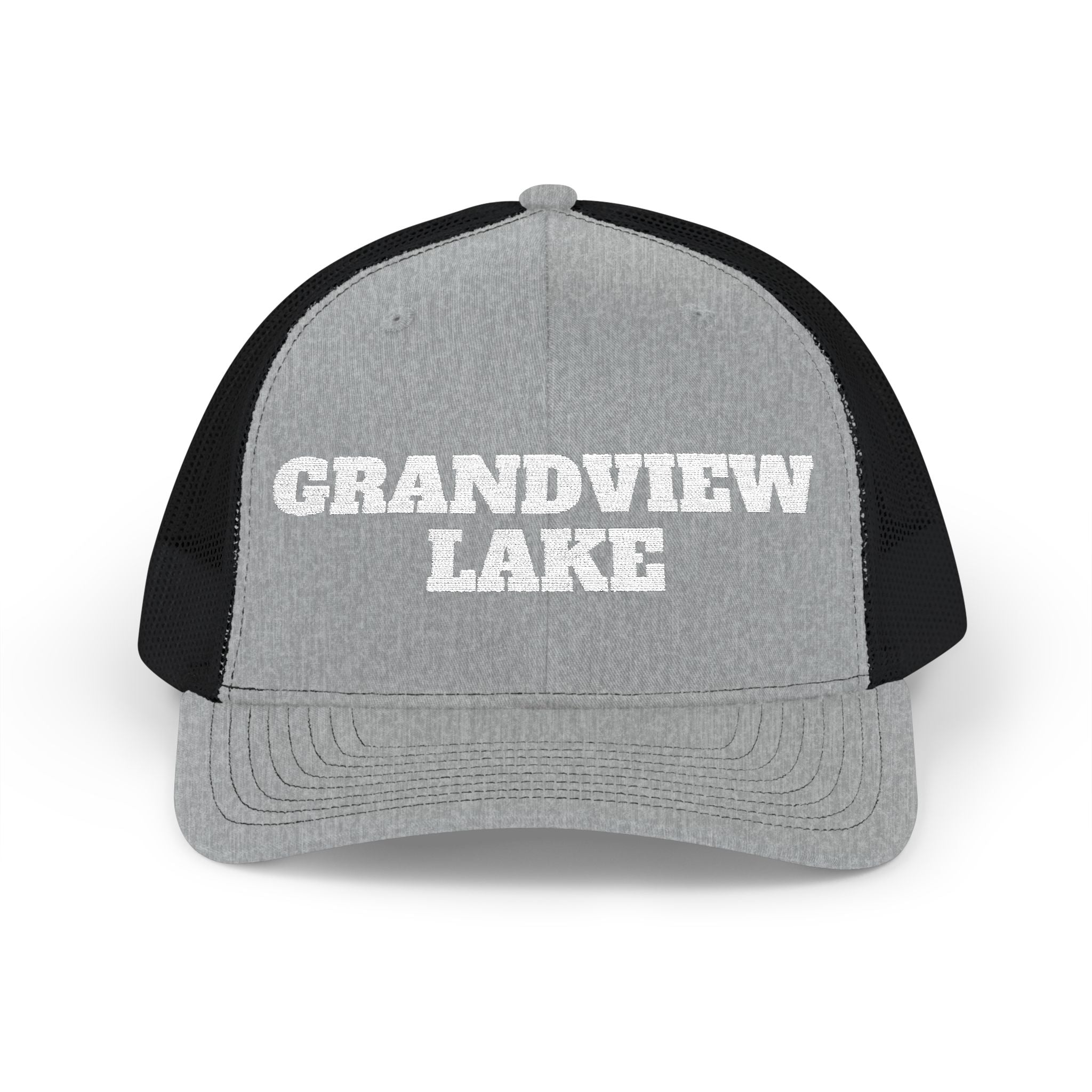 Grandview Lake Trucker Hat — Vintage White Mesh Snapback Cap