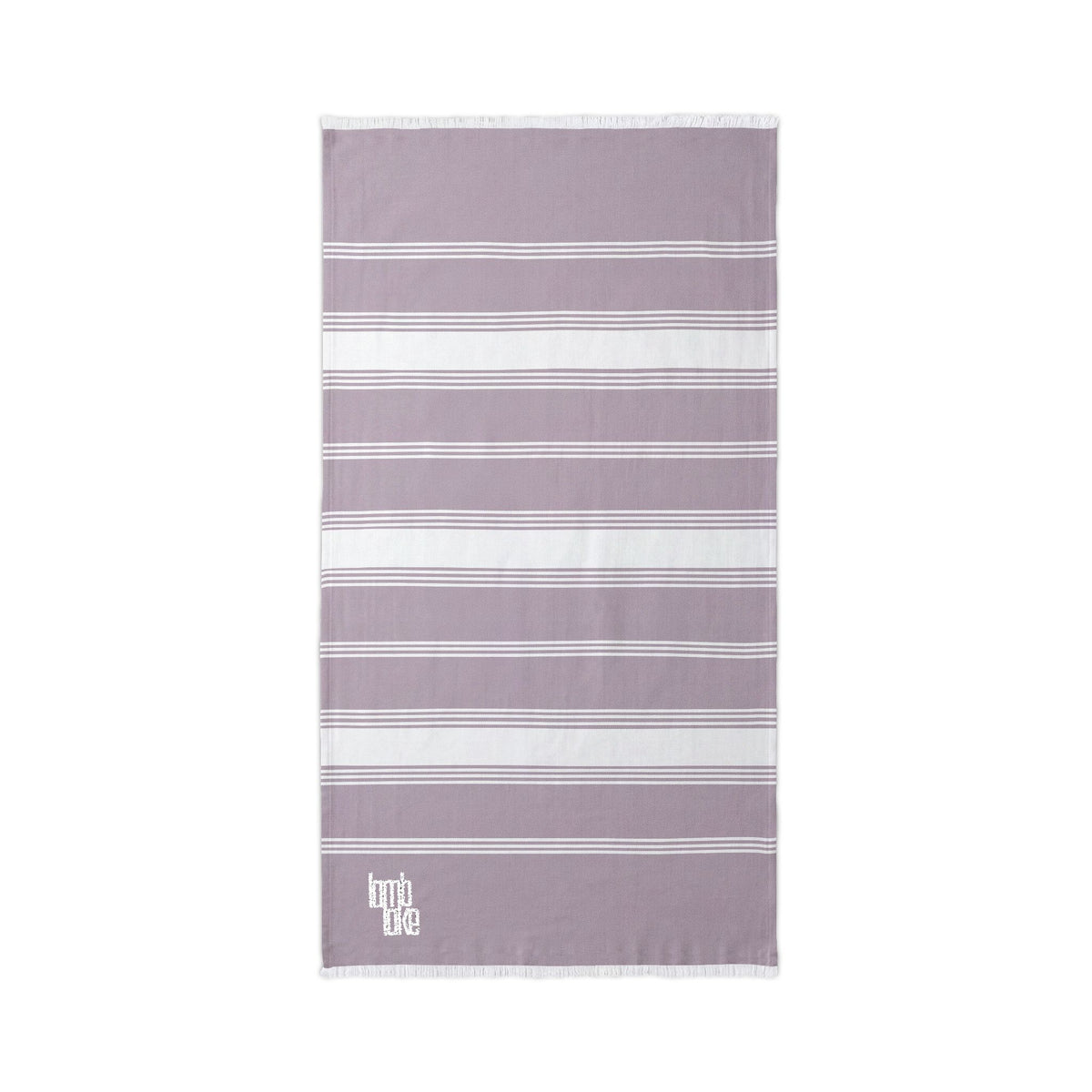 Lamb Lake Striped Embroidered Beach Throw Towel — Lightweight Turkish Fringe Beach Towel