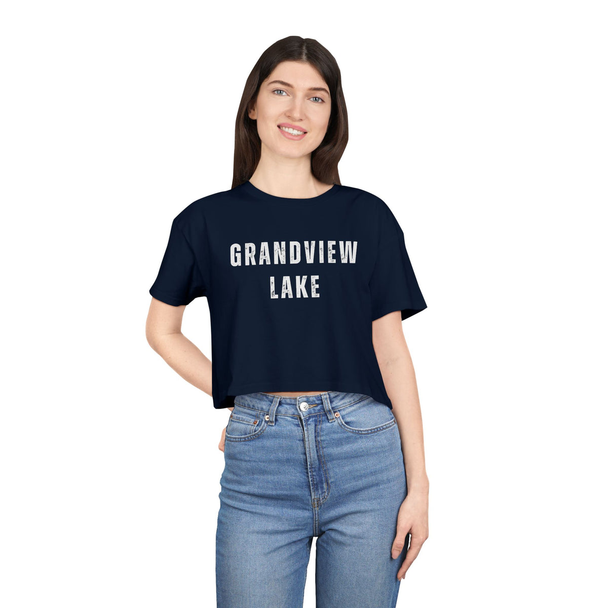 Grandview Lake Crop Tee — Women's Casual Lakeside Graphic Top