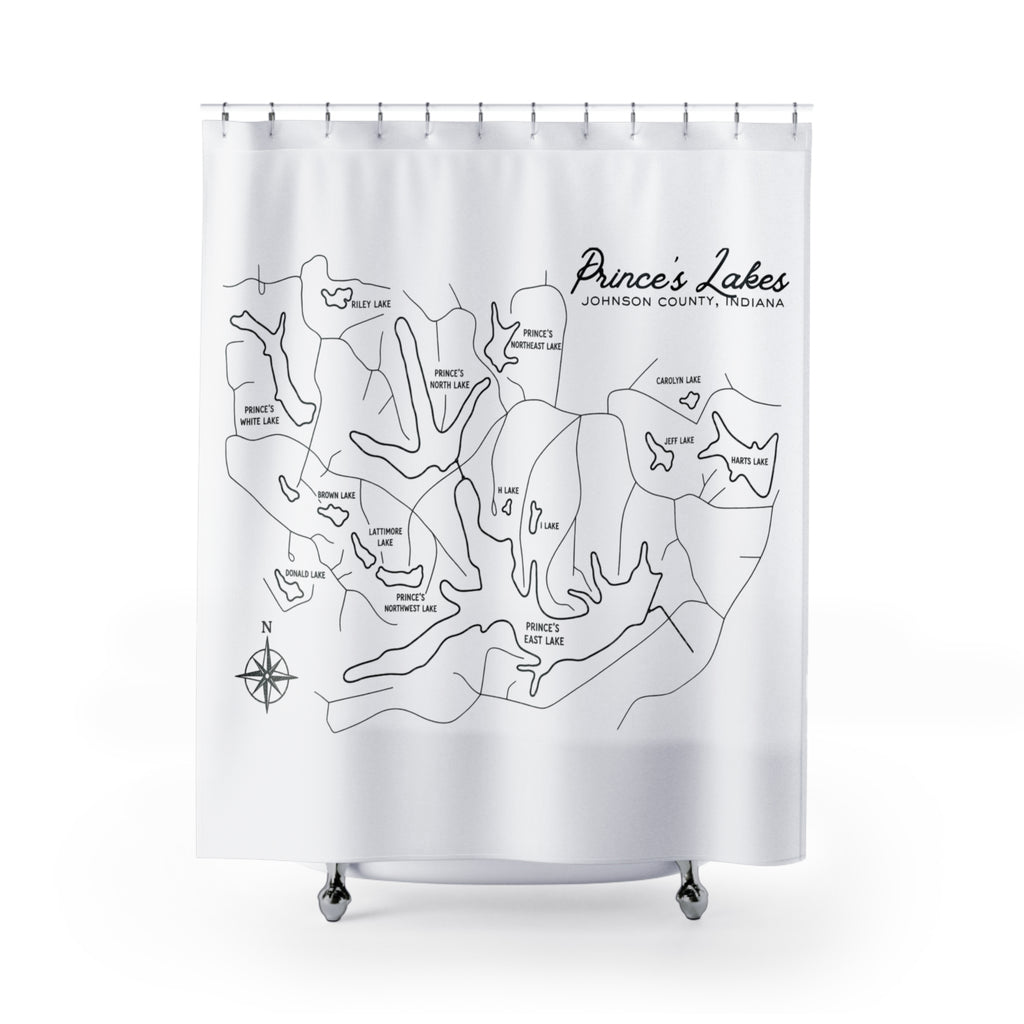 Prince's Lakes Map Shower Curtain — Johnson County, Indiana Lake Map Bathroom Decor