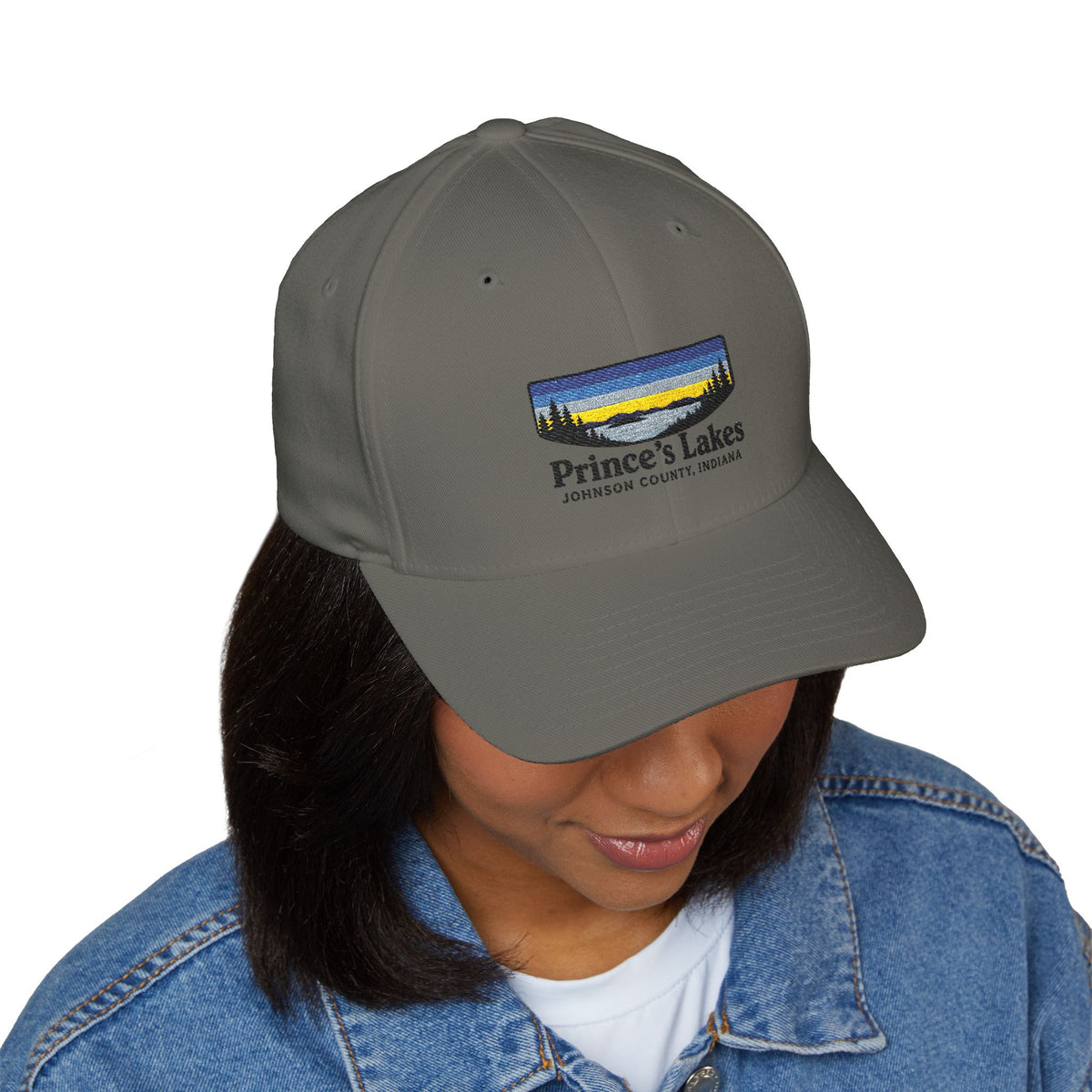 Prince’s Lakes Embroidered Cap — Scenic Lake Sunset Hat