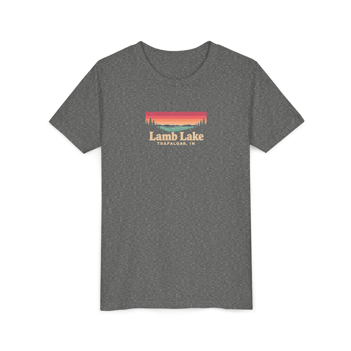 Youth Tee — Lamb Lake Retro Sunset Graphic