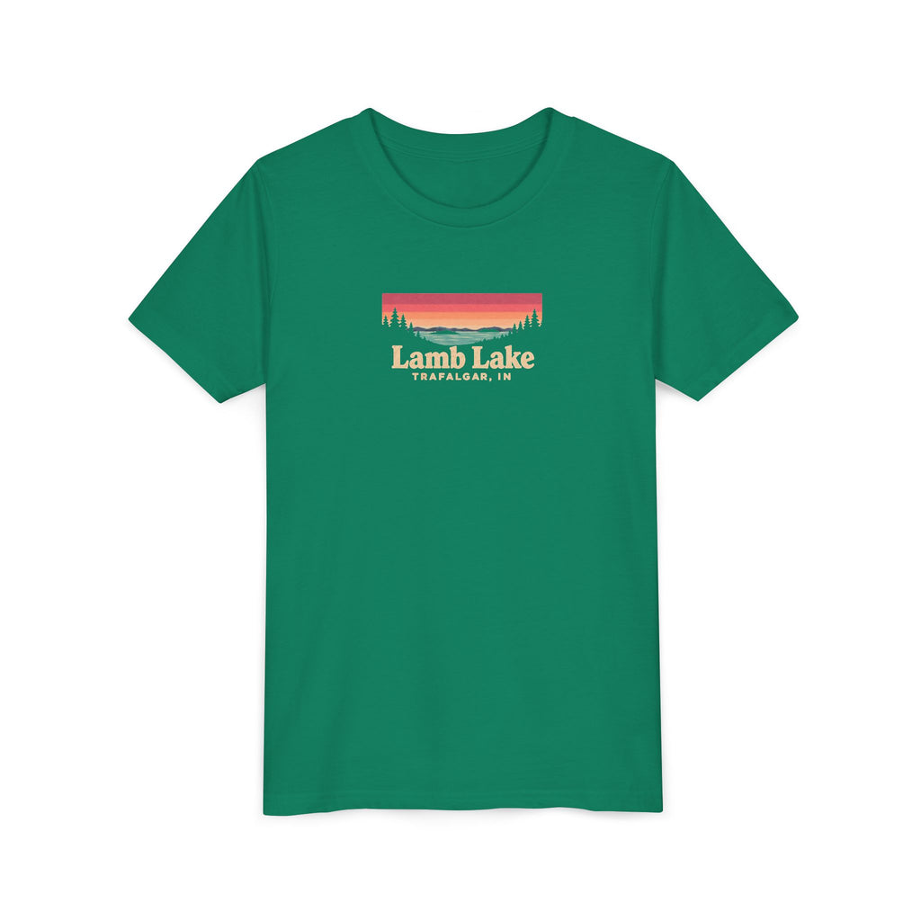 Youth Tee — Lamb Lake Retro Sunset Graphic
