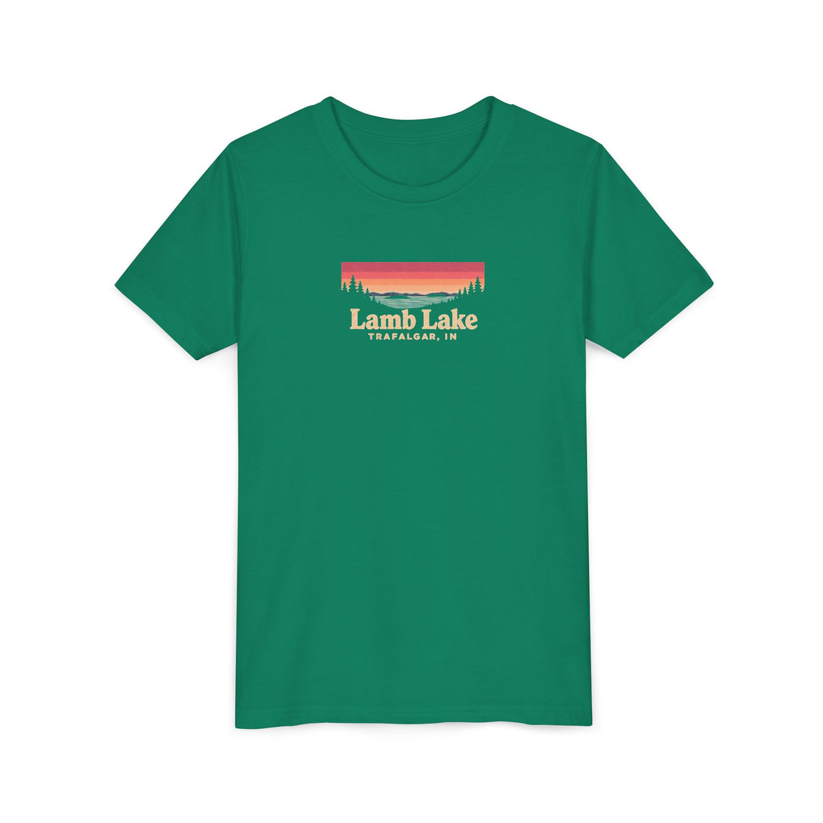 Youth Tee — Lamb Lake Retro Sunset Graphic