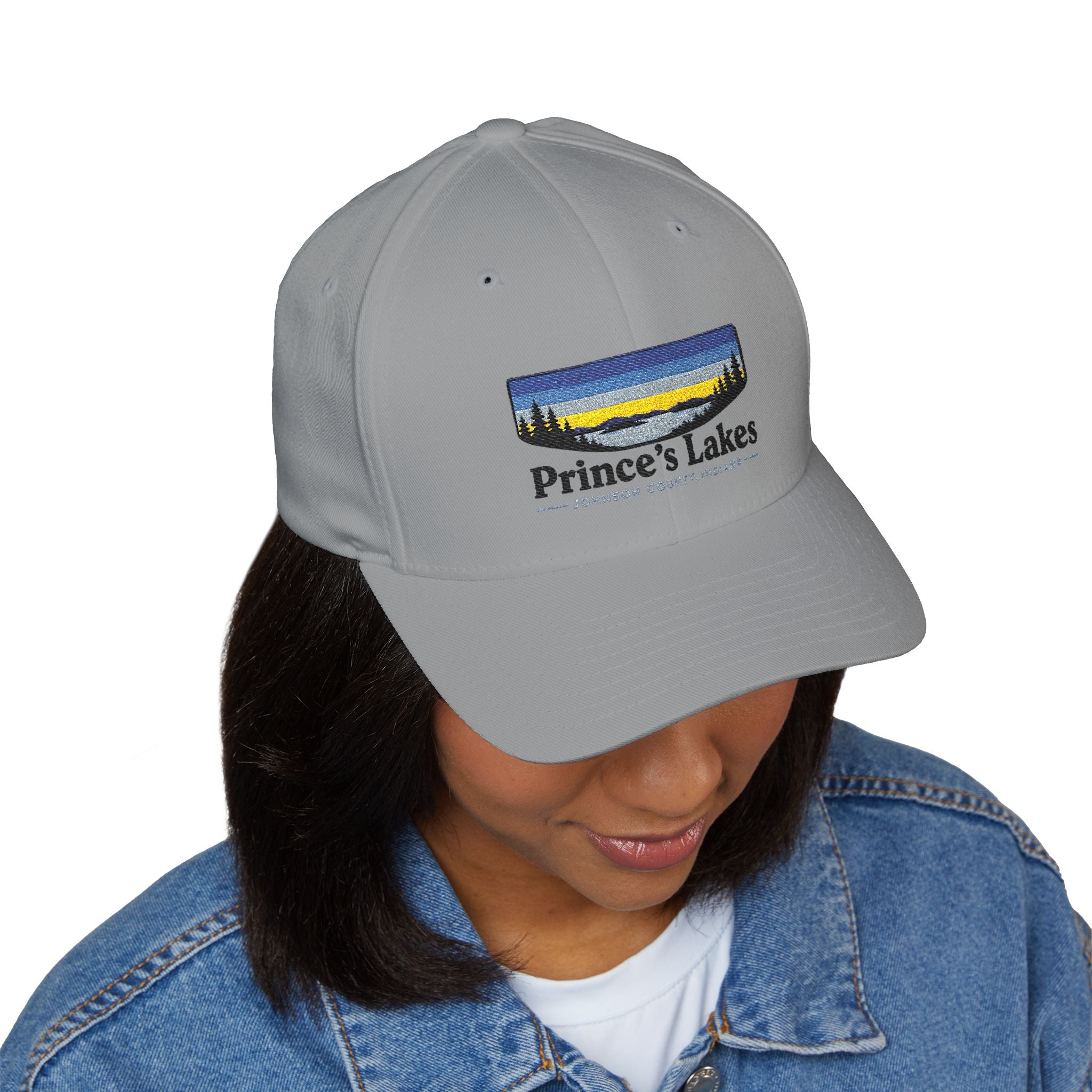 Prince’s Lakes Embroidered Cap — Scenic Lake Sunset Hat