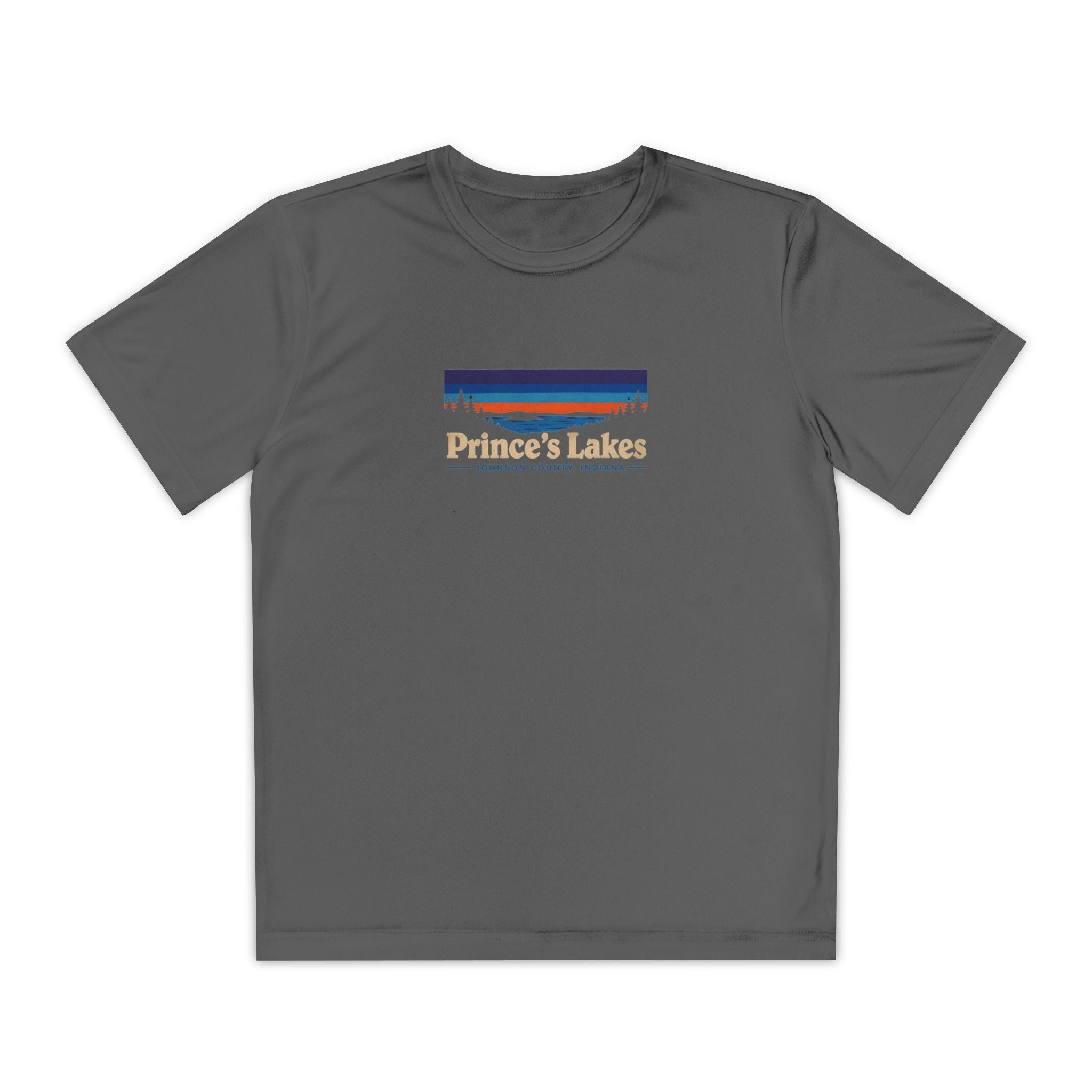 Prince's Lakes Youth Performance Tee — Retro Sunset Camp Shirt
