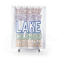 Grandview Lake Wakesurf Shower Curtain — Columbus Indiana Lake Typography