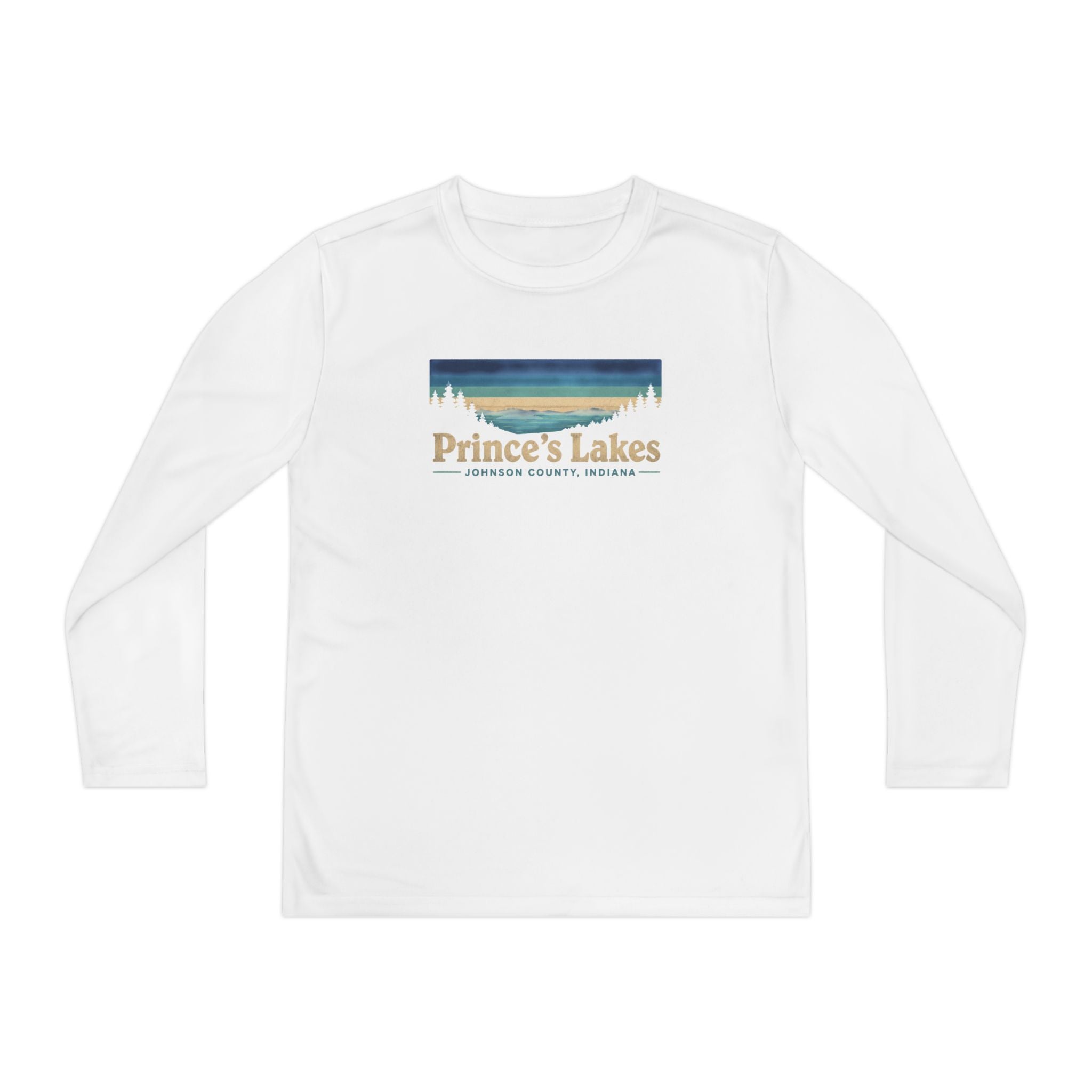 Prince's Lakes Youth Long Sleeve Tee — Retro Lakeside Nature Design