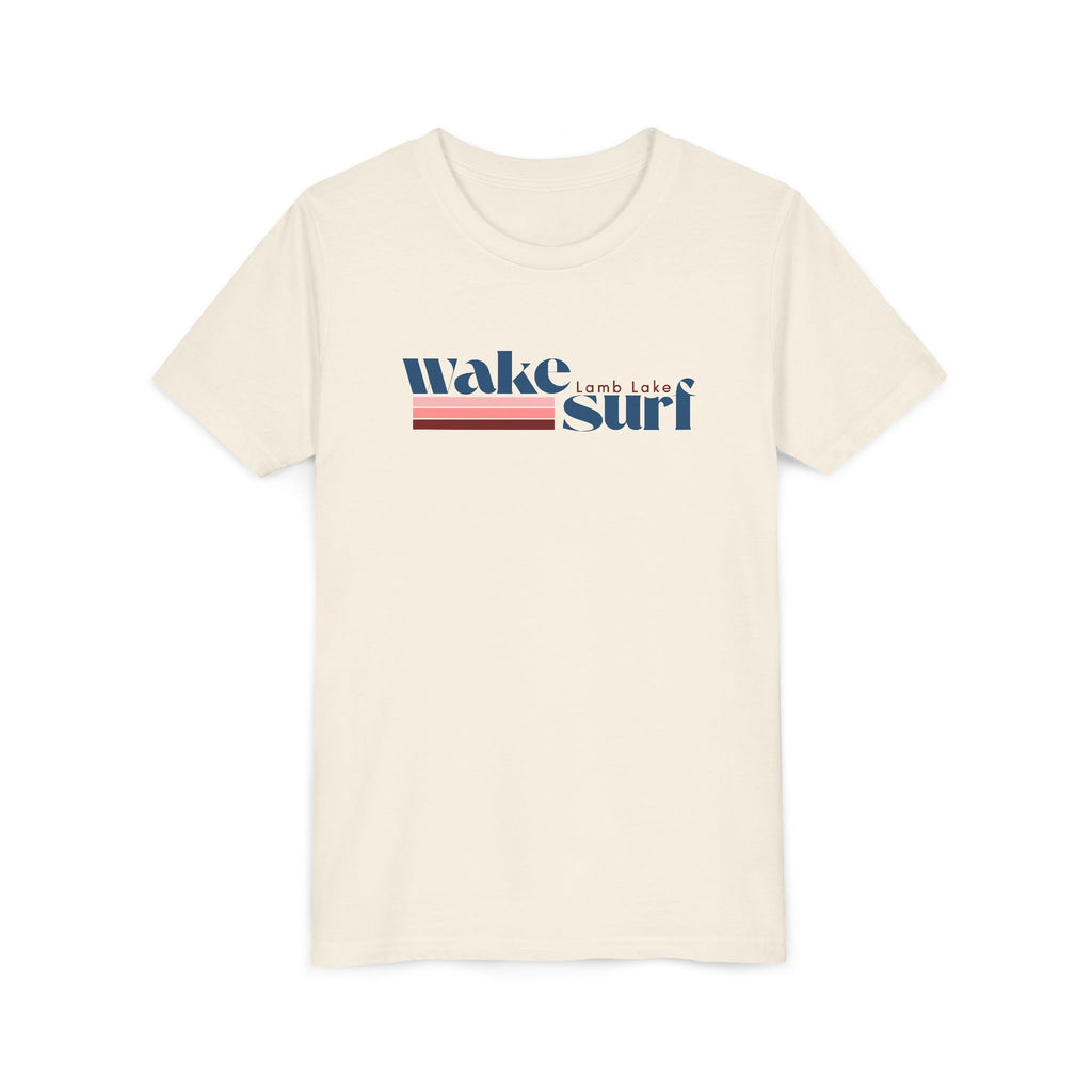 Youth Tee - "Wake Surf Lamb Lake" Retro Striped Kids Surf T‑Shirt