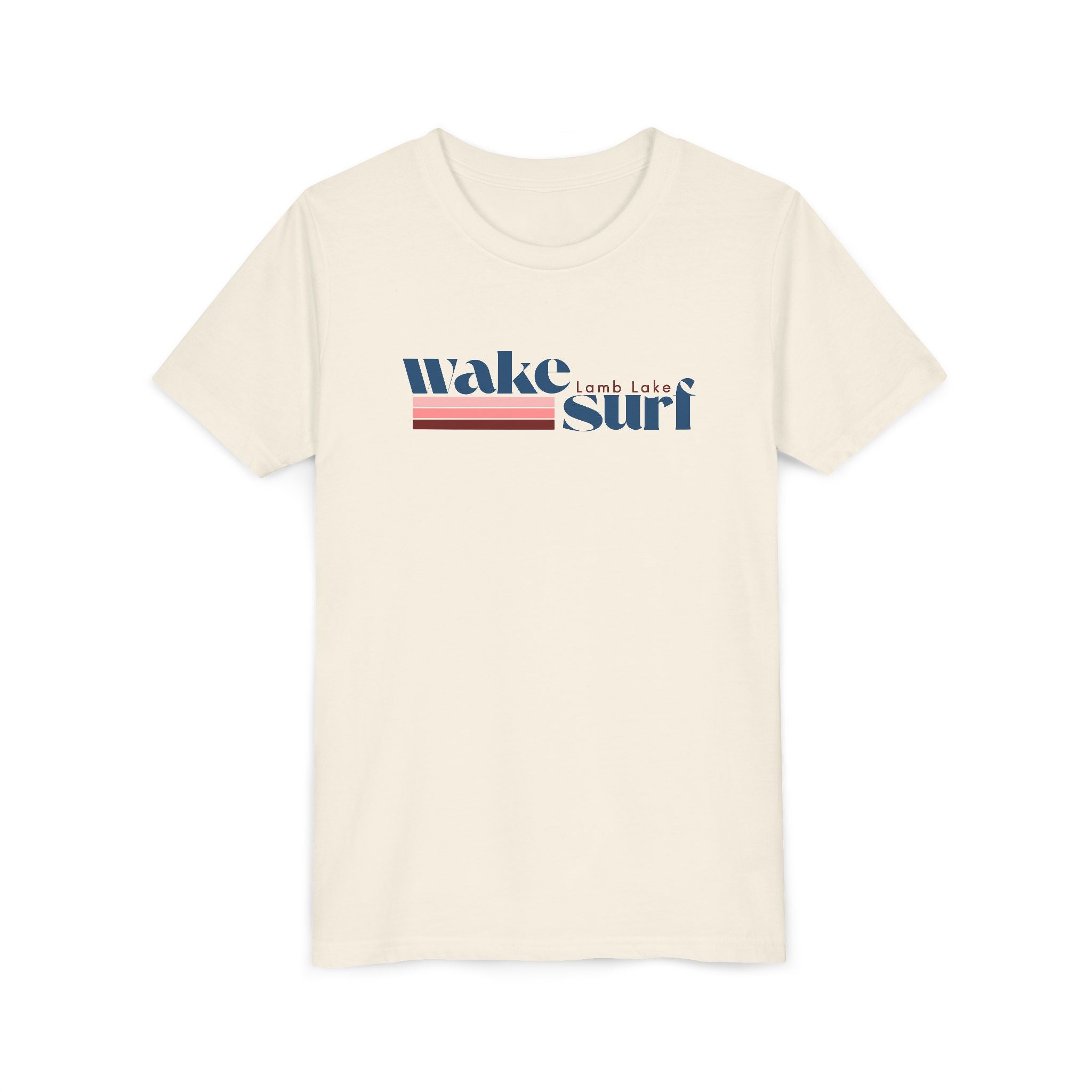 Youth Tee - "Wake Surf Lamb Lake" Retro Striped Kids Surf T‑Shirt